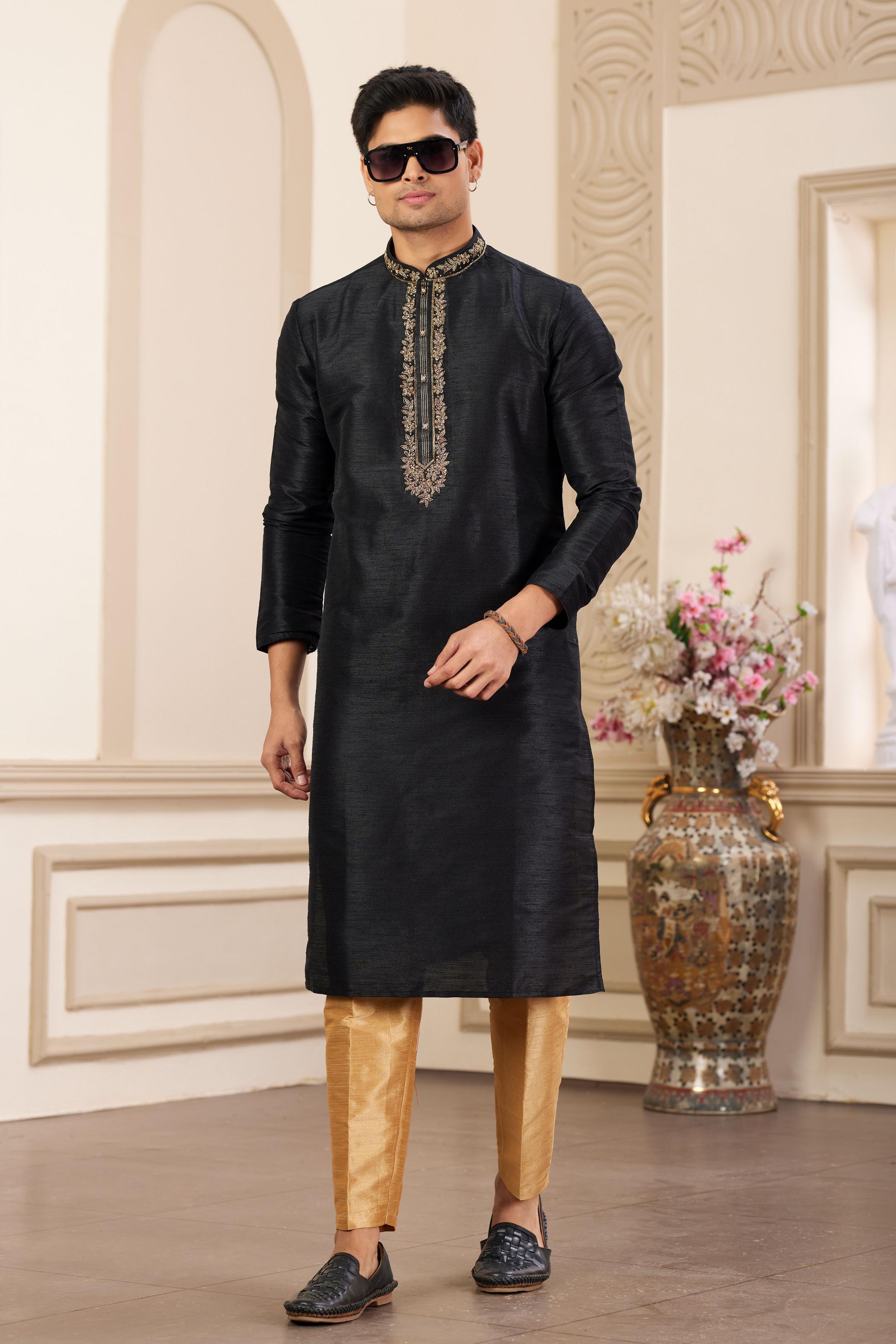 Black Art Silk Kurta Payjama