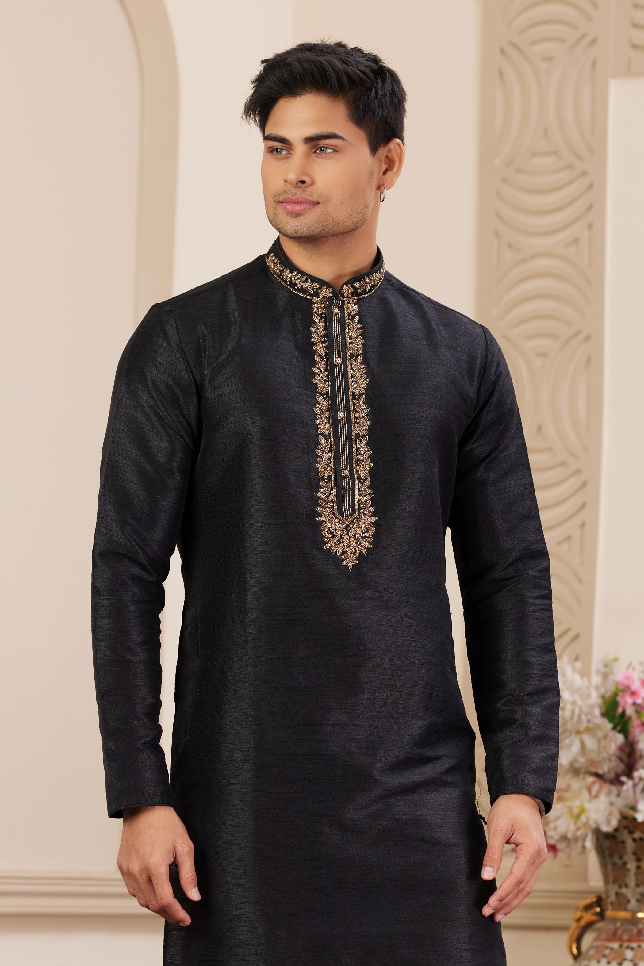 Black Art Silk Kurta Payjama — alternate view