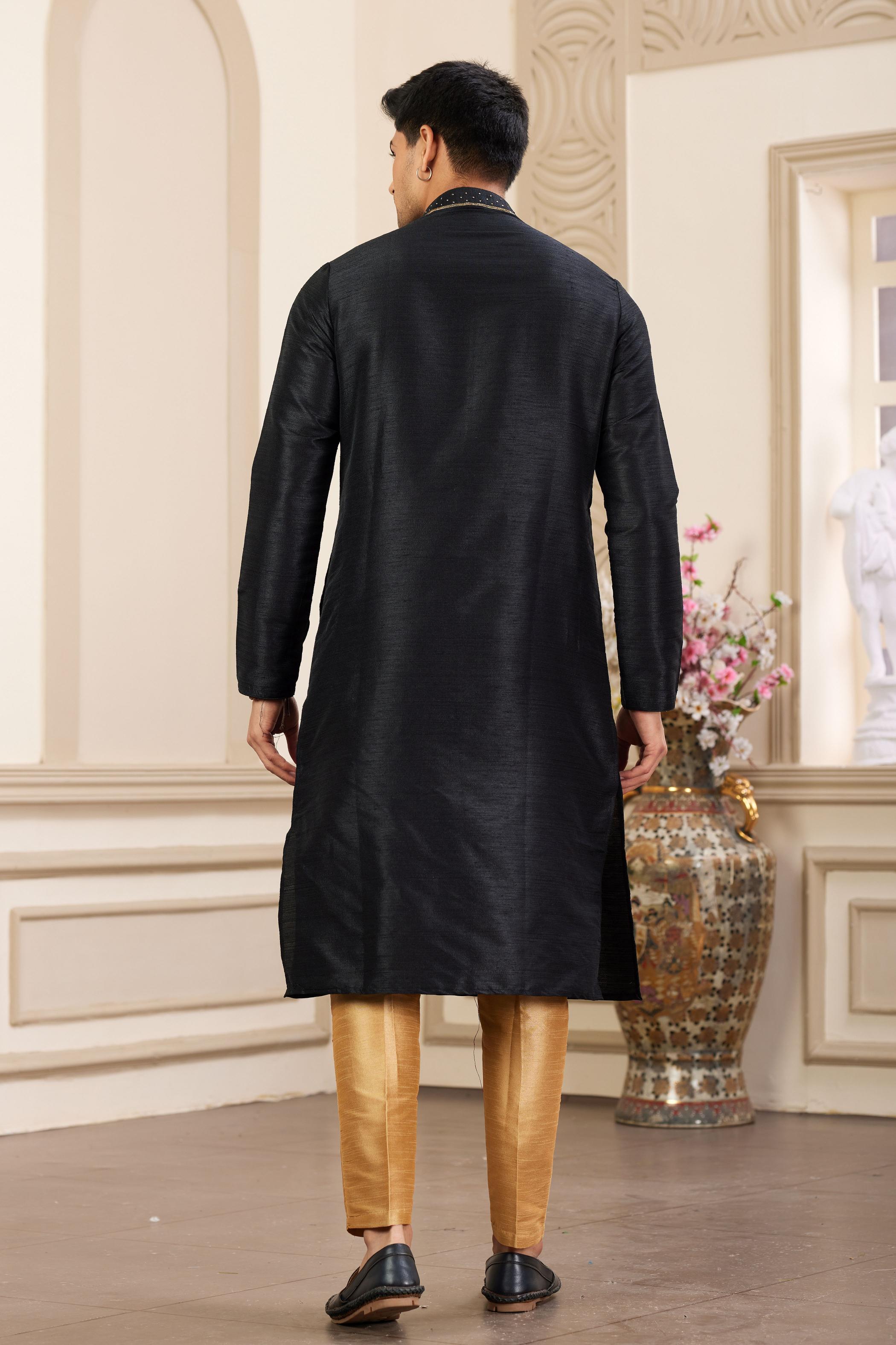 Black Art Silk Kurta Payjama