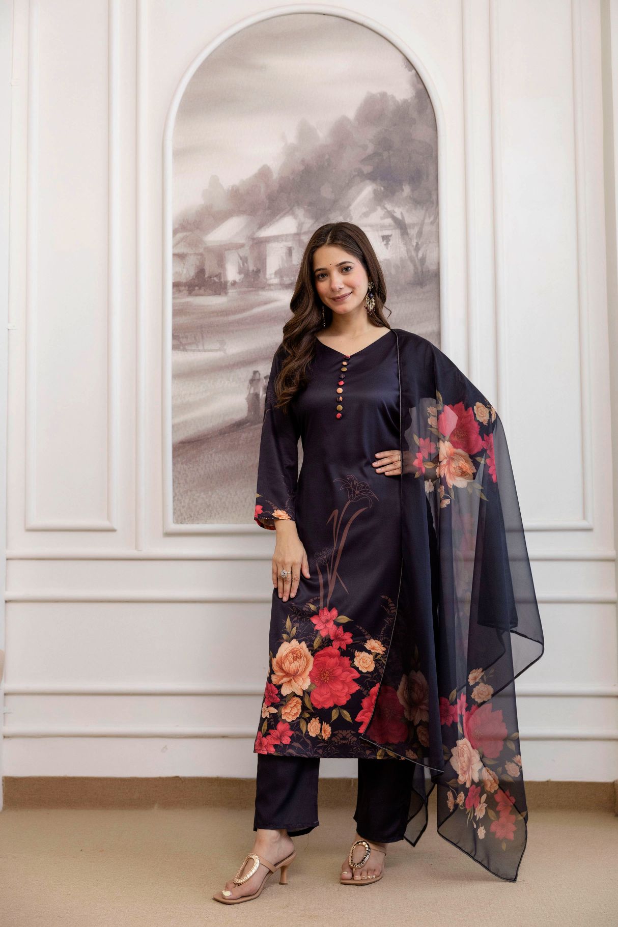 Black Assam Silk Designer Printed Salwar Suit