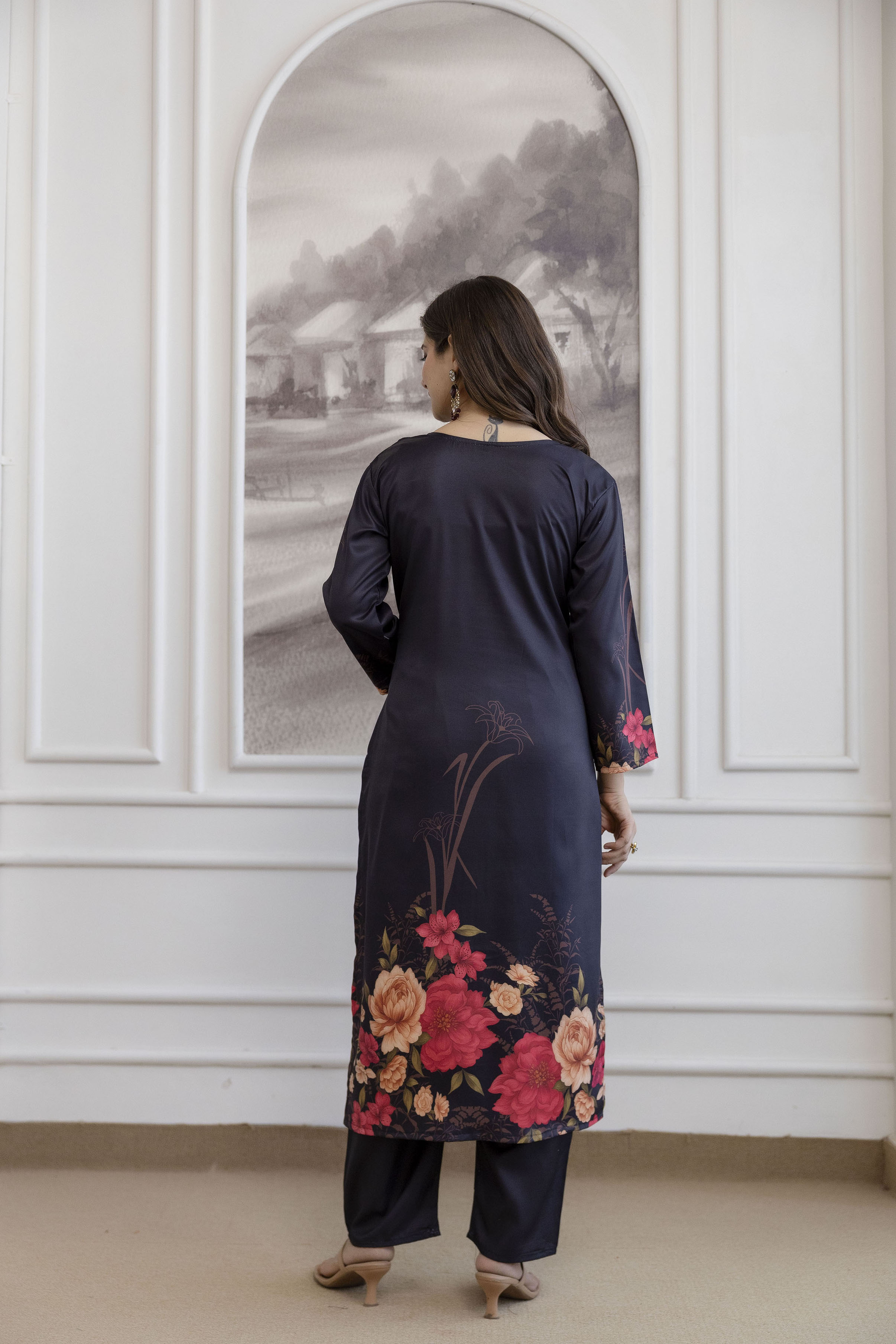 Black Assam Silk Designer Printed Salwar Suit — alternate view