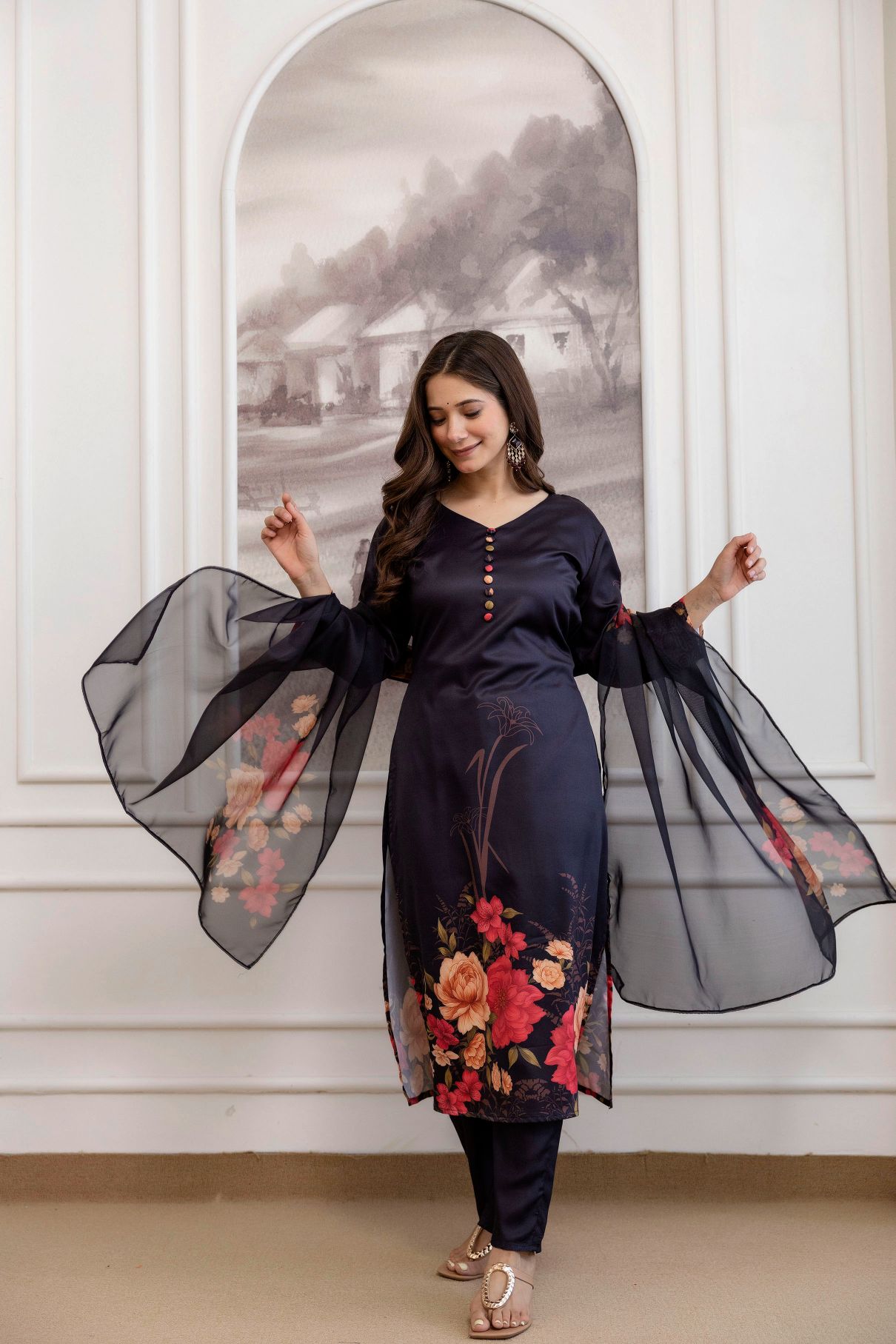 Black Assam Silk Designer Printed Salwar Suit