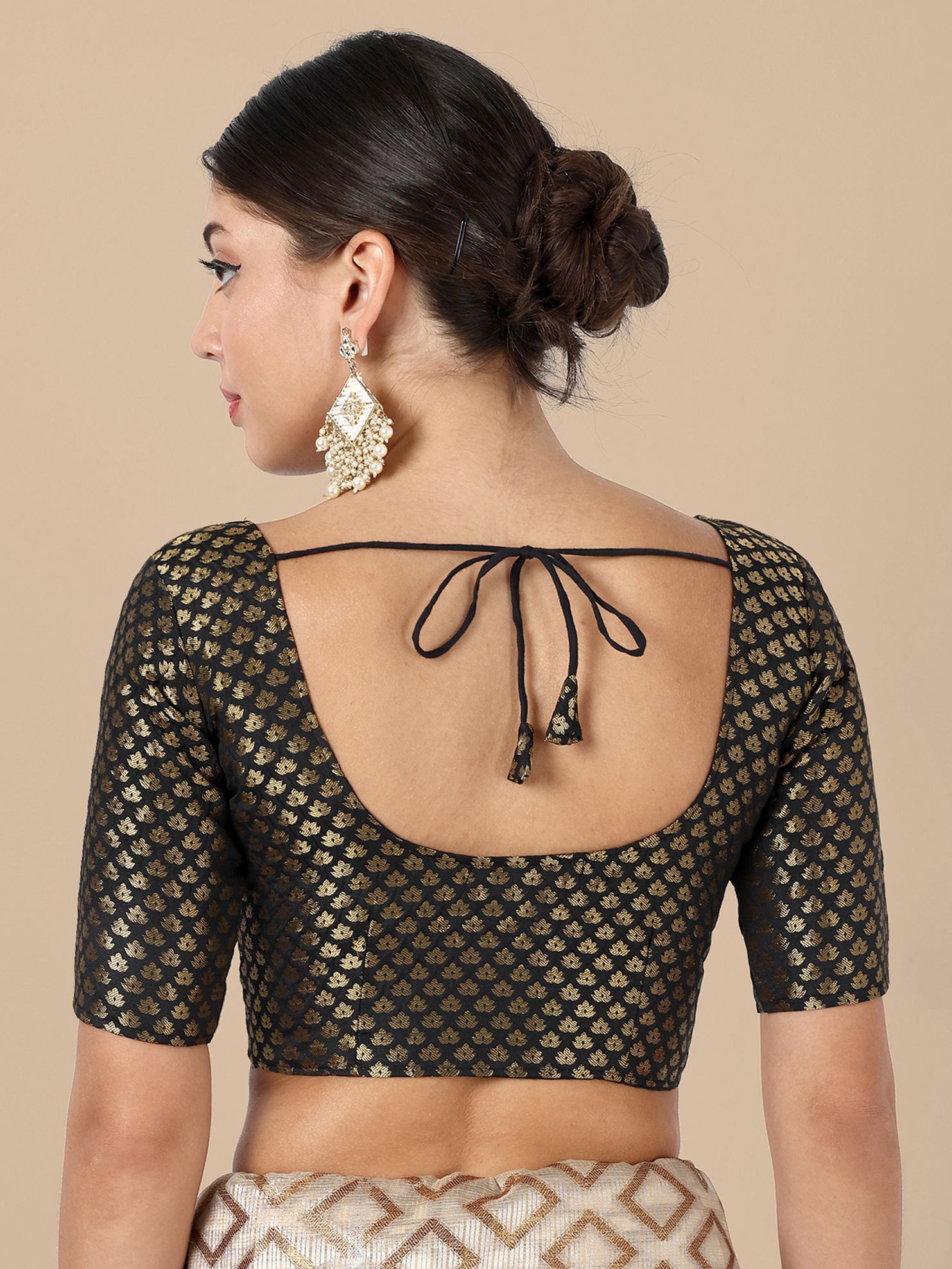 Black Banarasi Silk Jacquard Readymade Blouse — alternate view