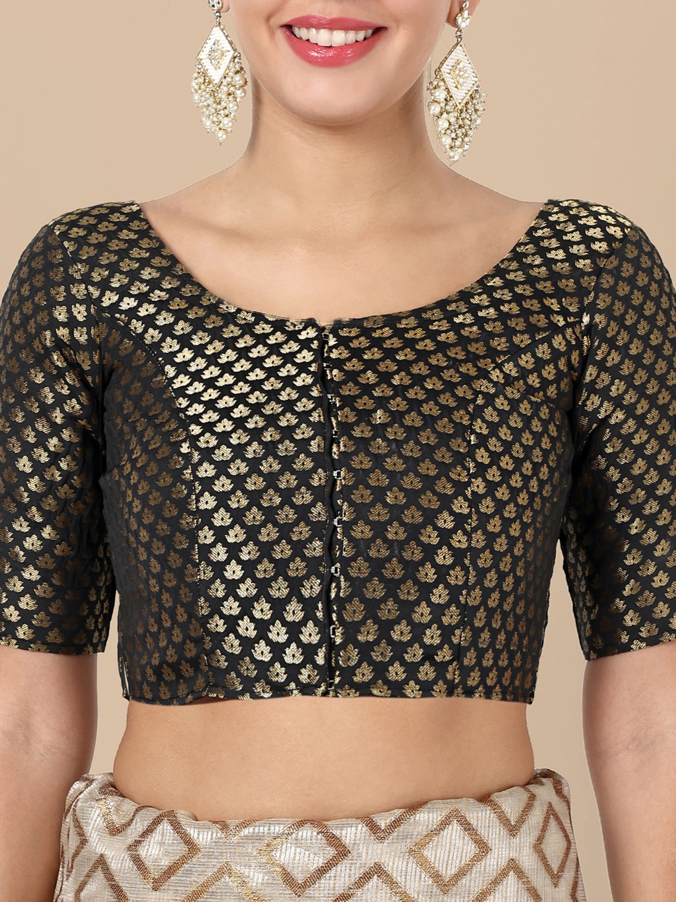 Black Banarasi Silk Jacquard Readymade Blouse