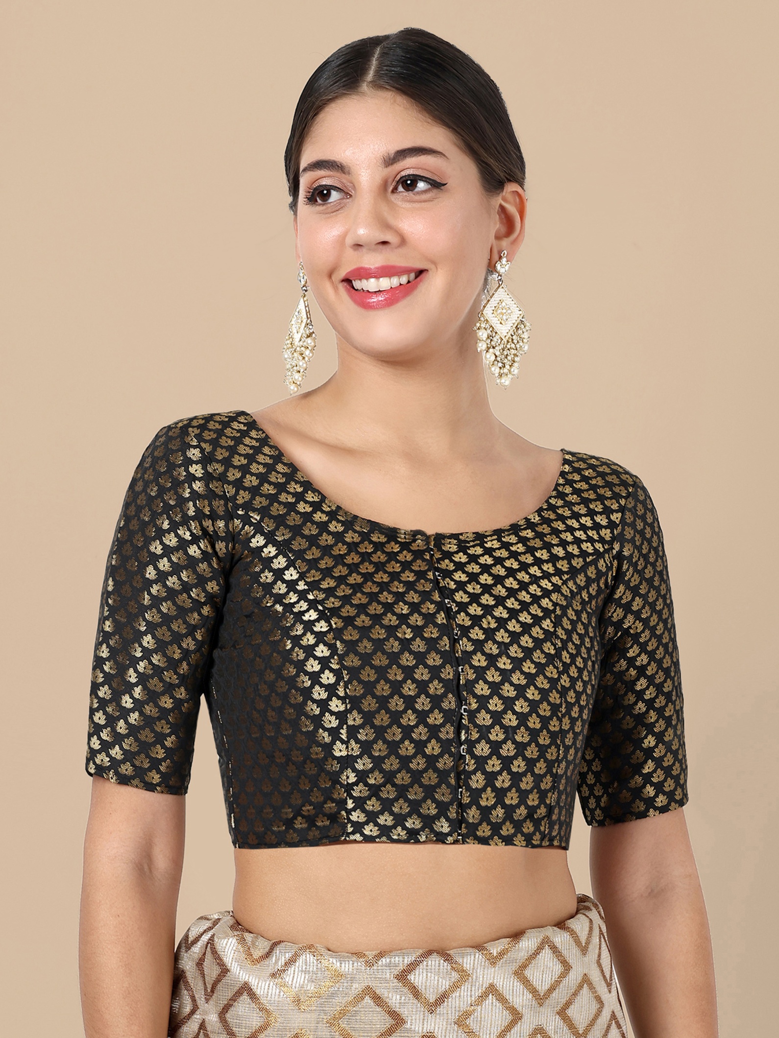 Black Banarasi Silk Jacquard Readymade Blouse