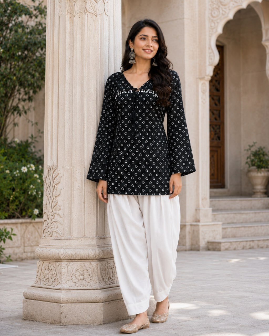 Black Bandhani Printed Cotton Short Top Bottom Set