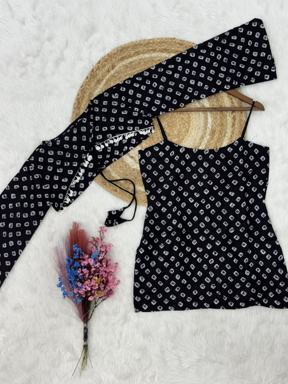 Black Bandhani Printed Cotton Short Top Bottom Set