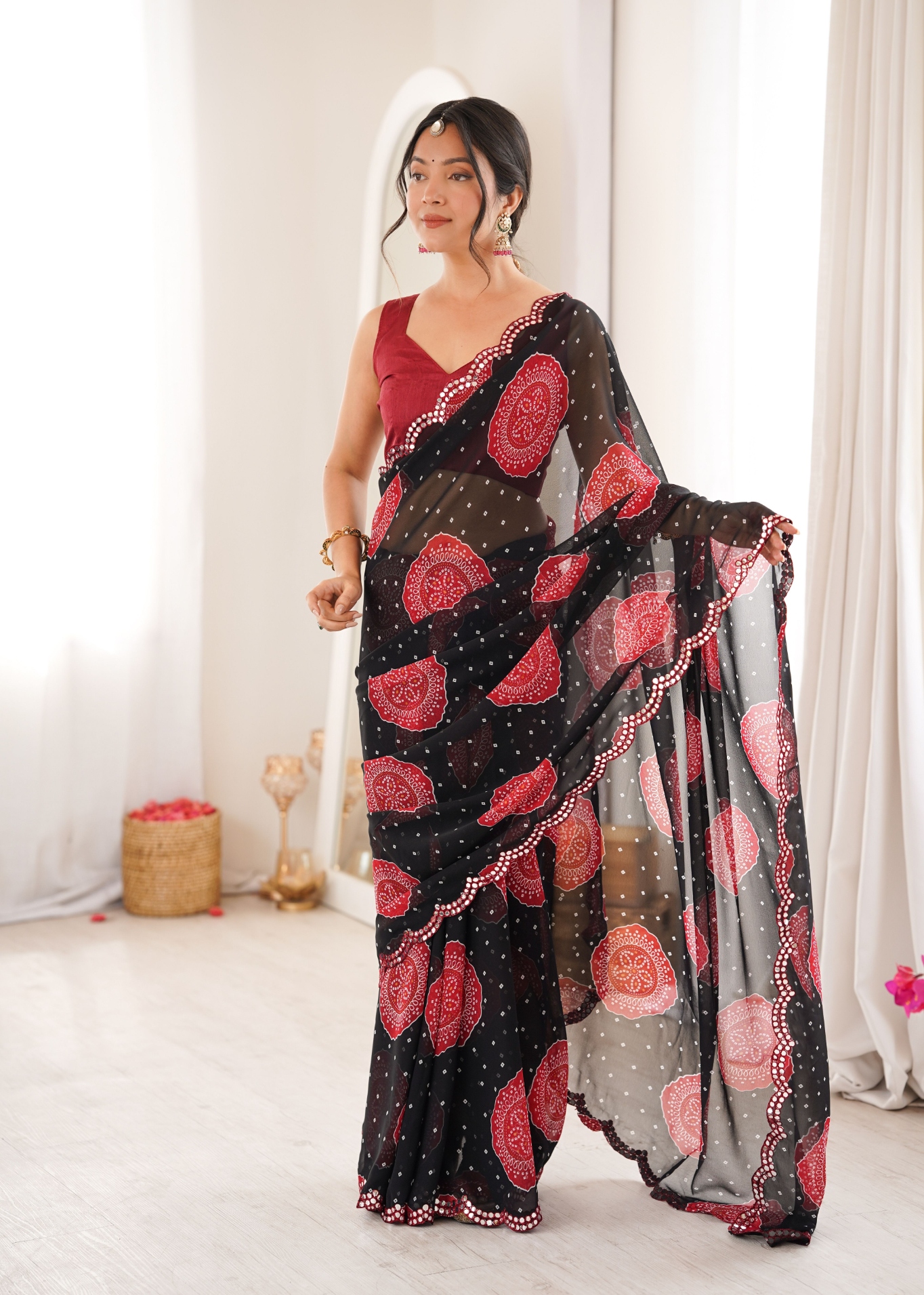 Black Bandhani Printed Georgette Saree