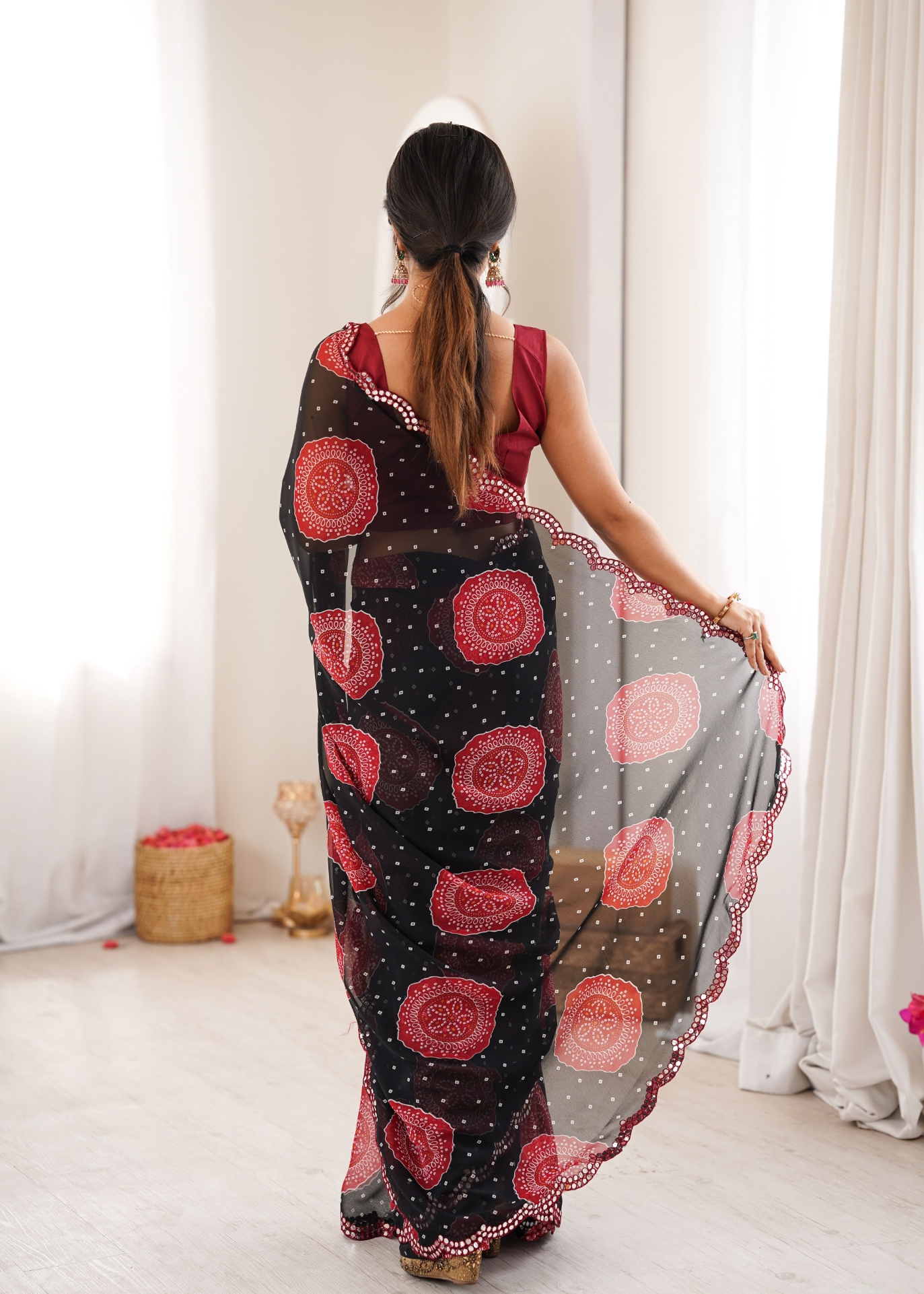 Black Bandhani Printed Georgette Saree — alternate view