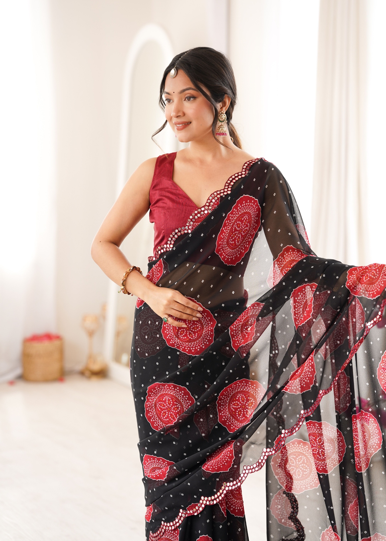 Black Bandhani Printed Georgette Saree