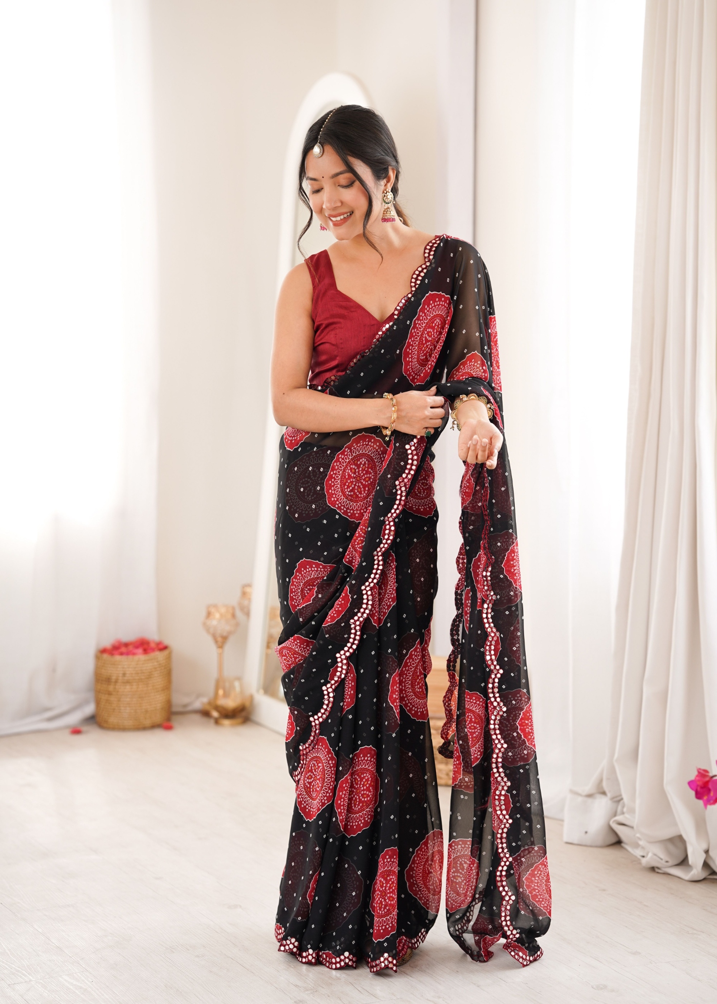 Black Bandhani Printed Georgette Saree