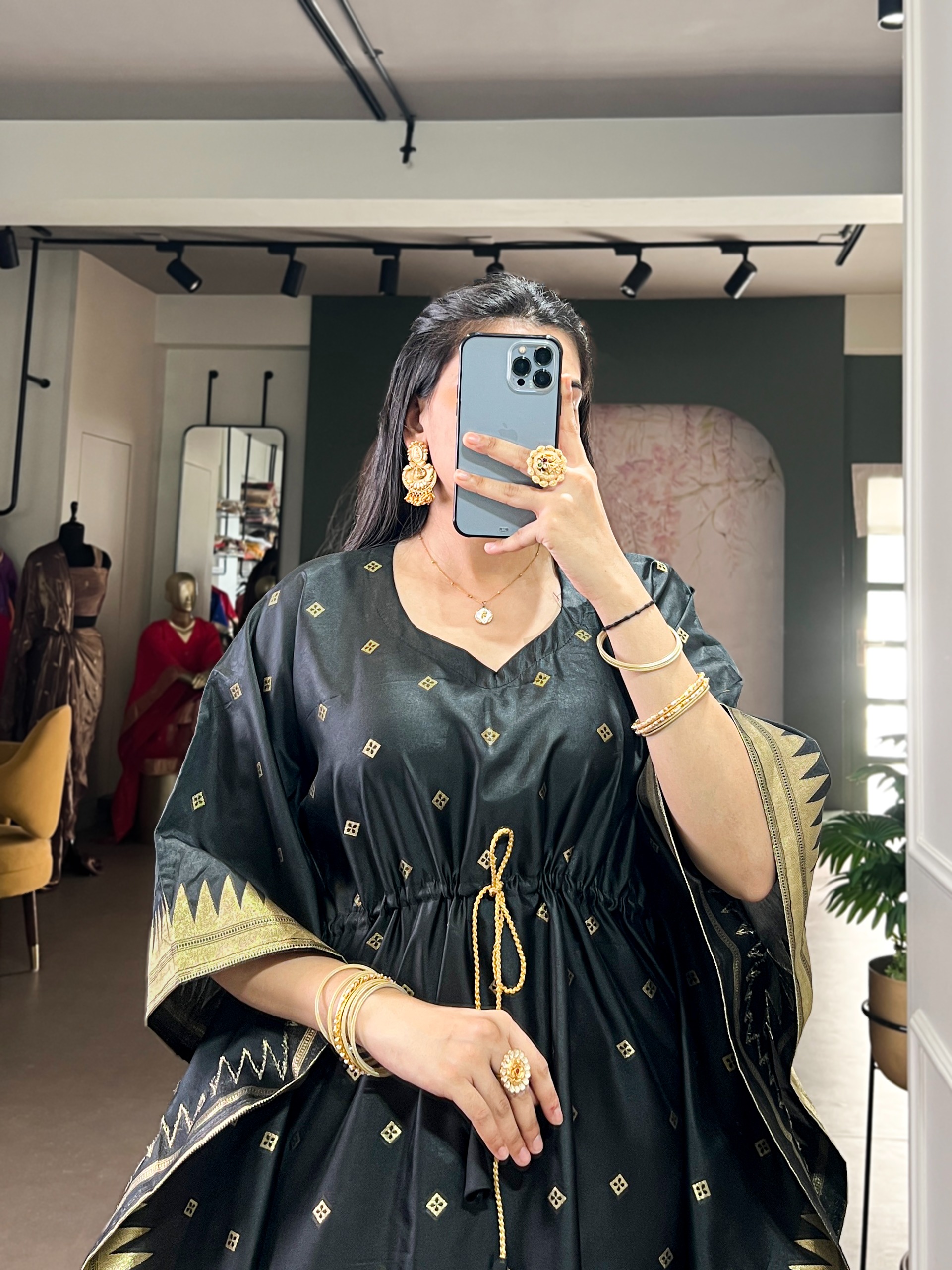 Black Bird Motif Paithani Soft Silk Kaftaan — alternate view