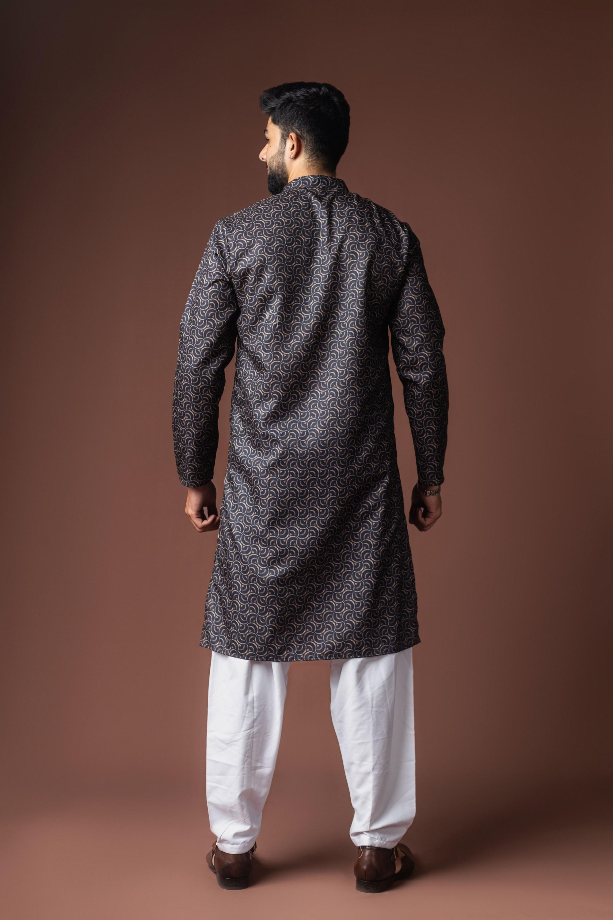 Black Blended Linen Kurta Payjama