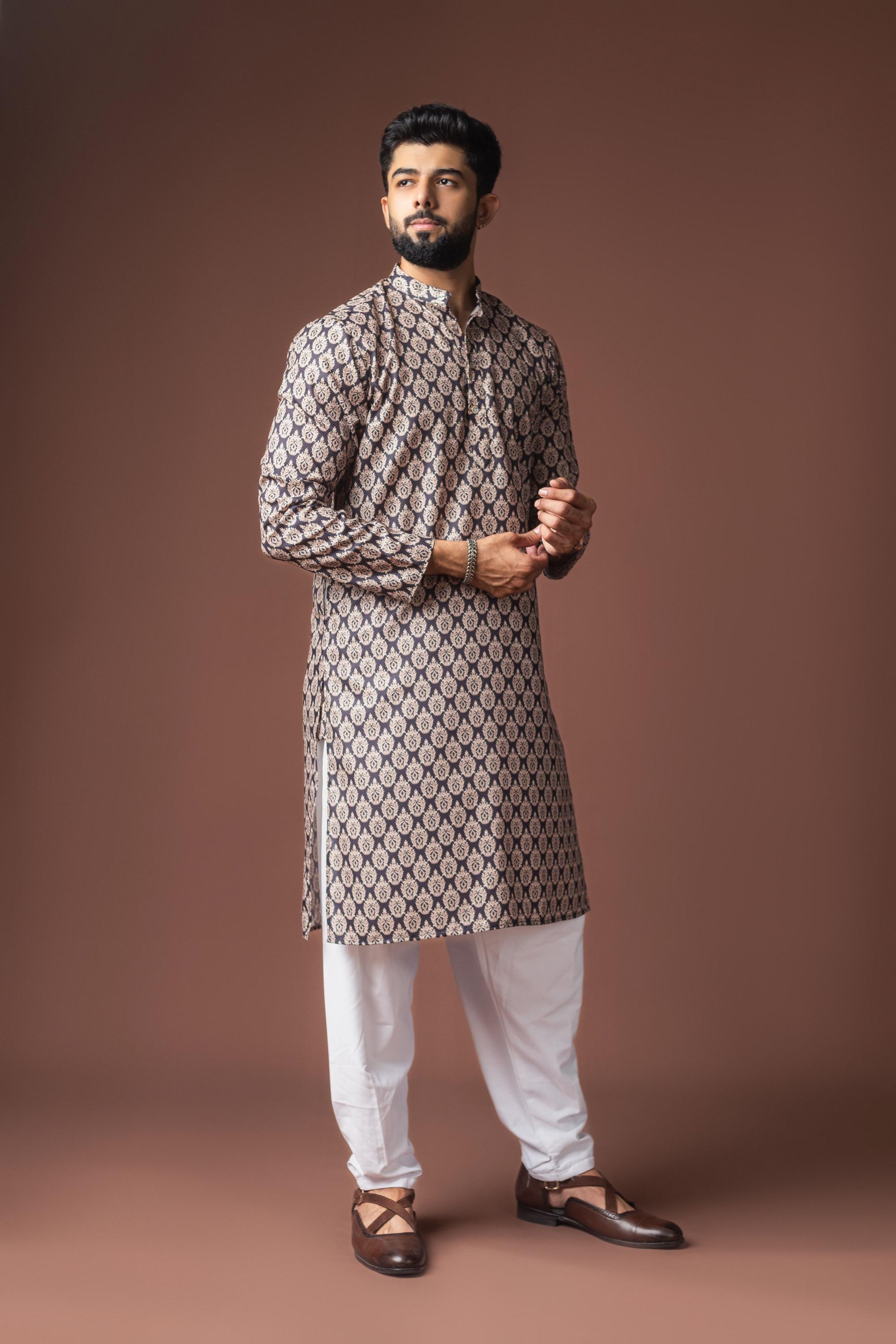 Black Blended Linen Kurta Payjama