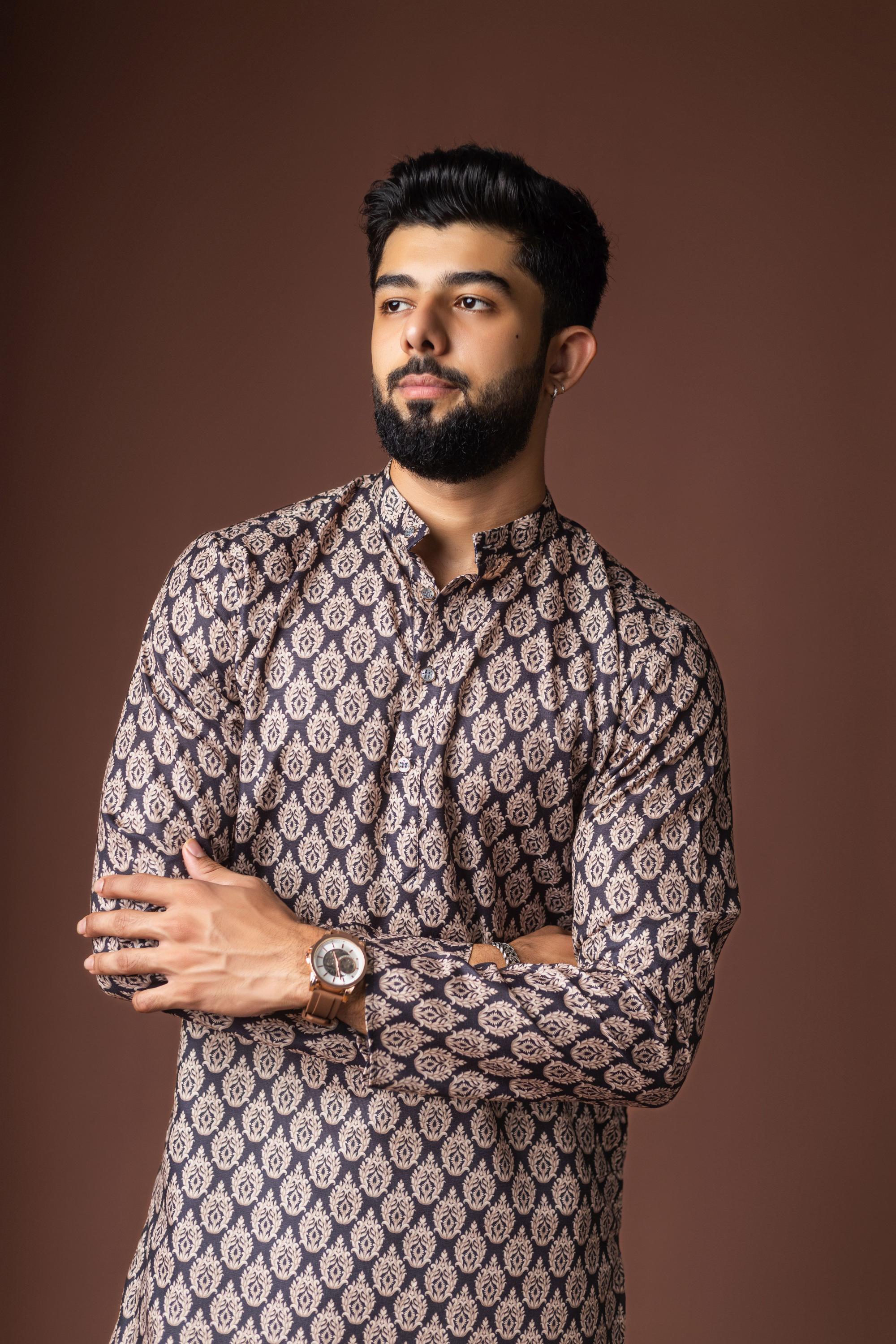 Black Blended Linen Kurta Payjama — alternate view