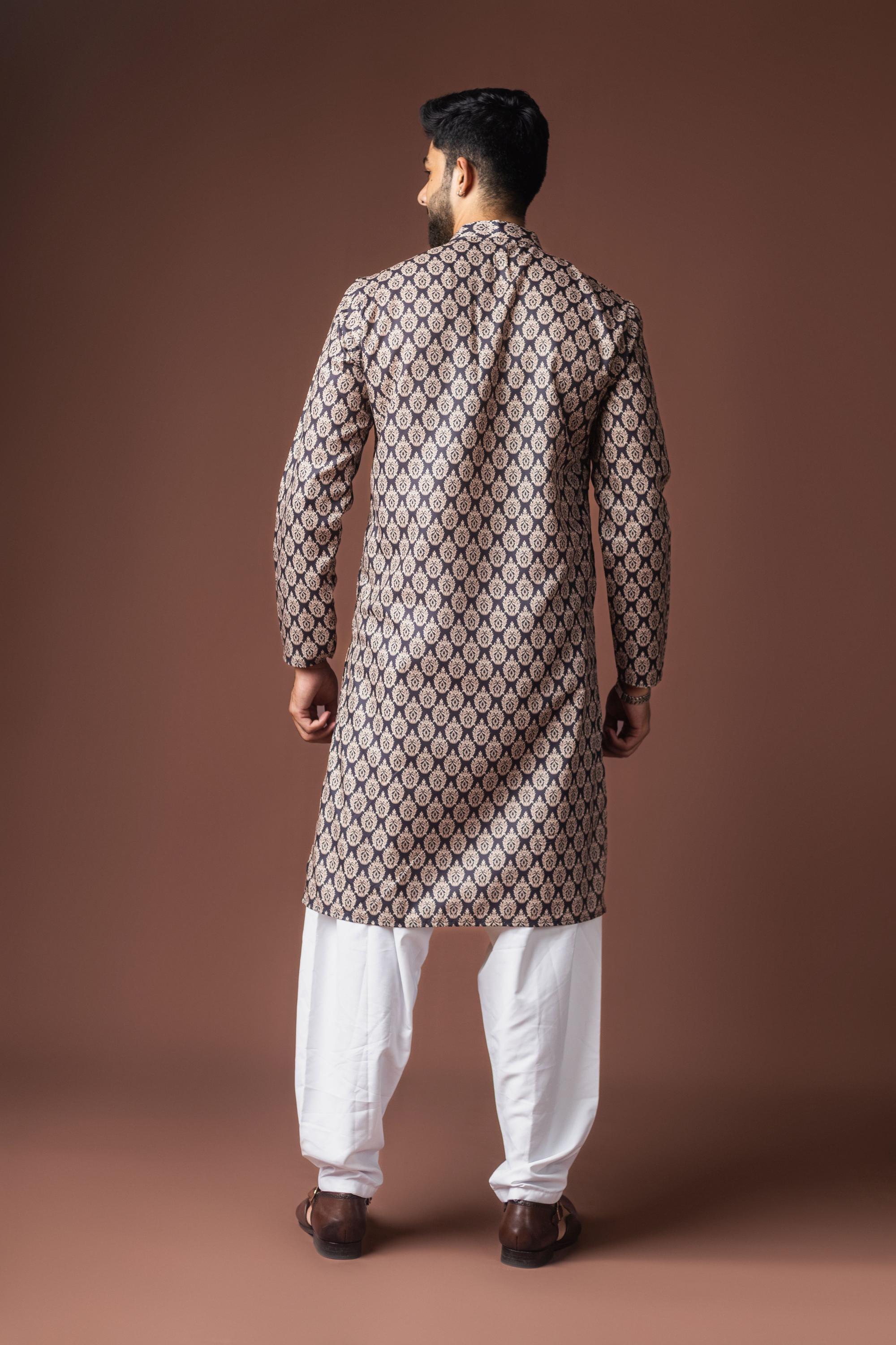 Black Blended Linen Kurta Payjama