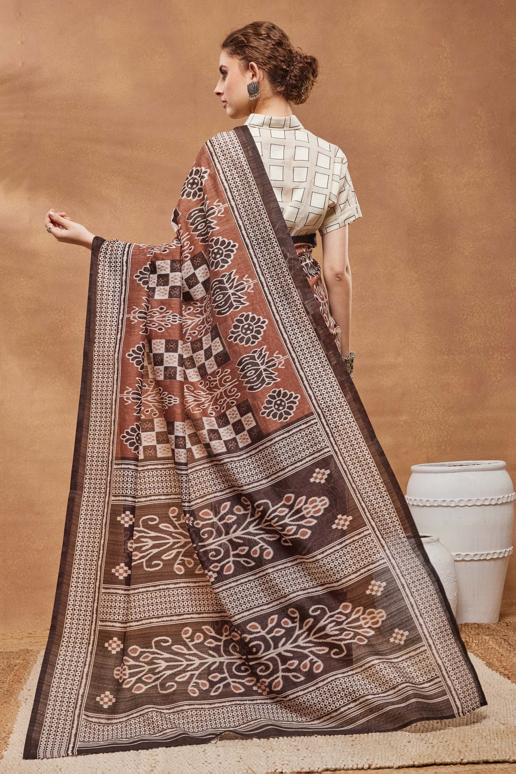 Black Block Print Silk Blend Saree — alternate view