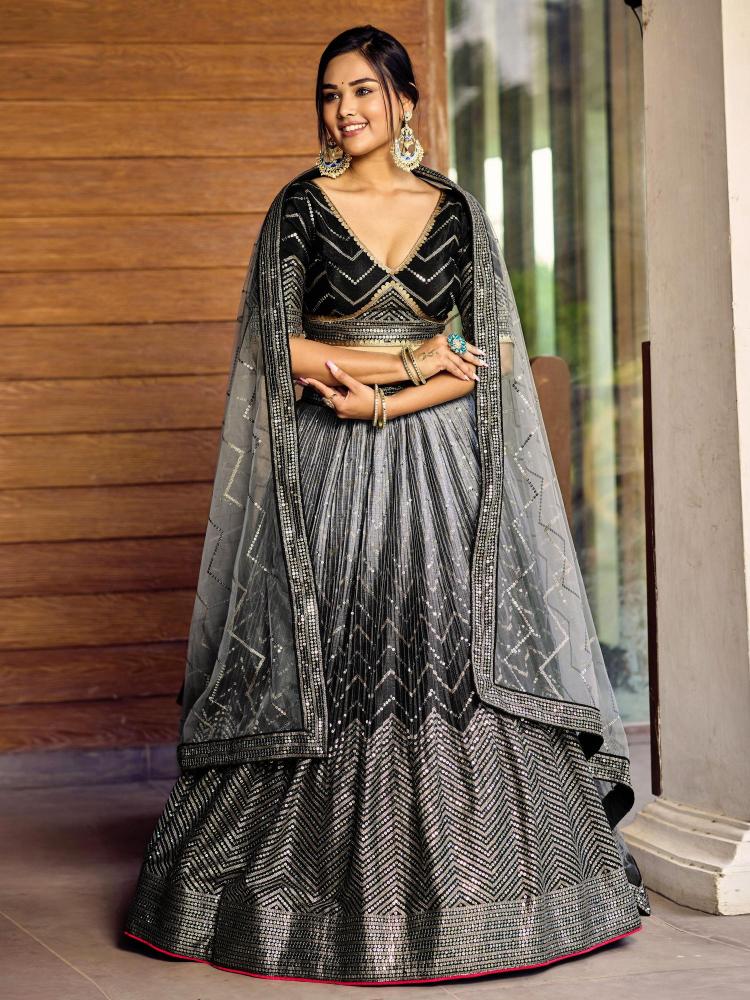 Black CHINON Lehenga Choli With Dupatta