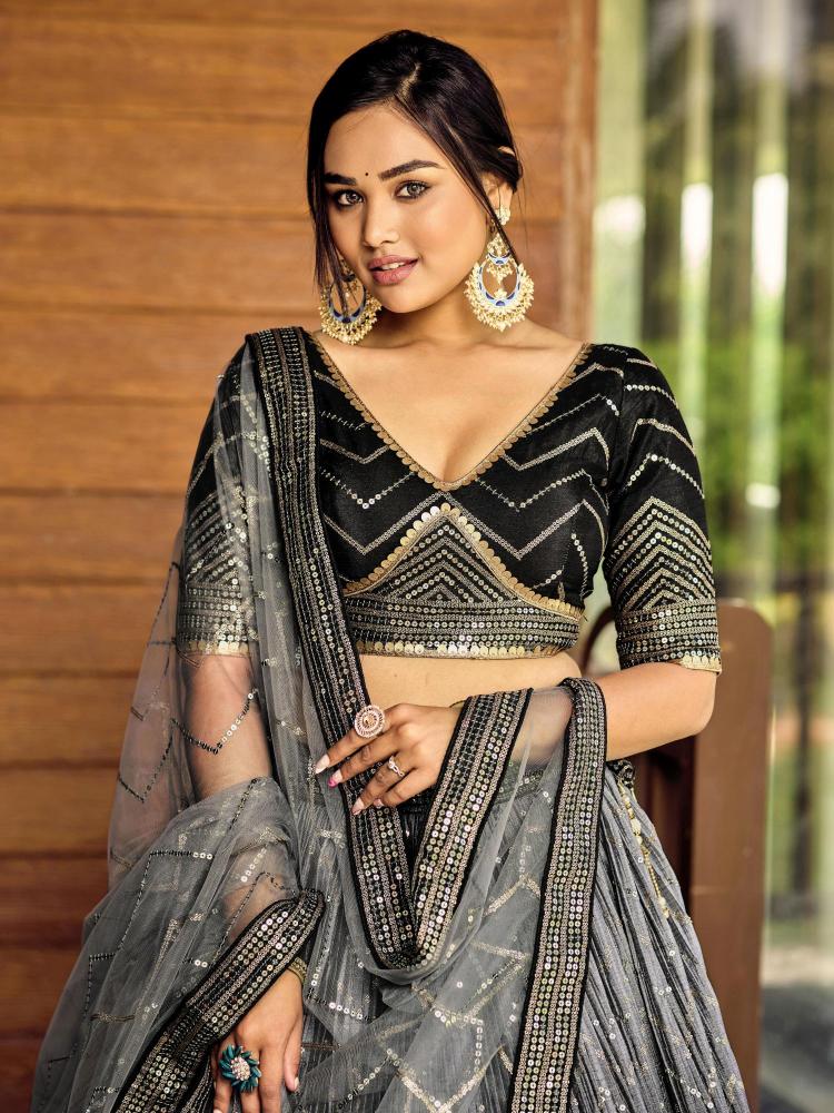 Black CHINON Lehenga Choli With Dupatta — alternate view