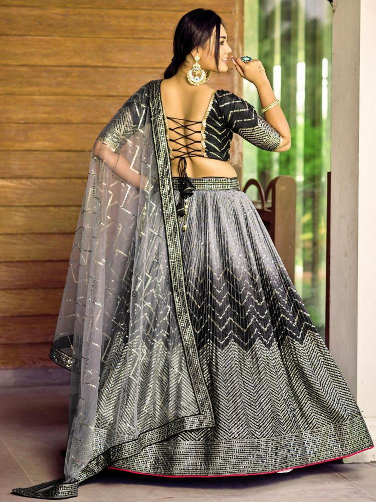Black CHINON Lehenga Choli With Dupatta