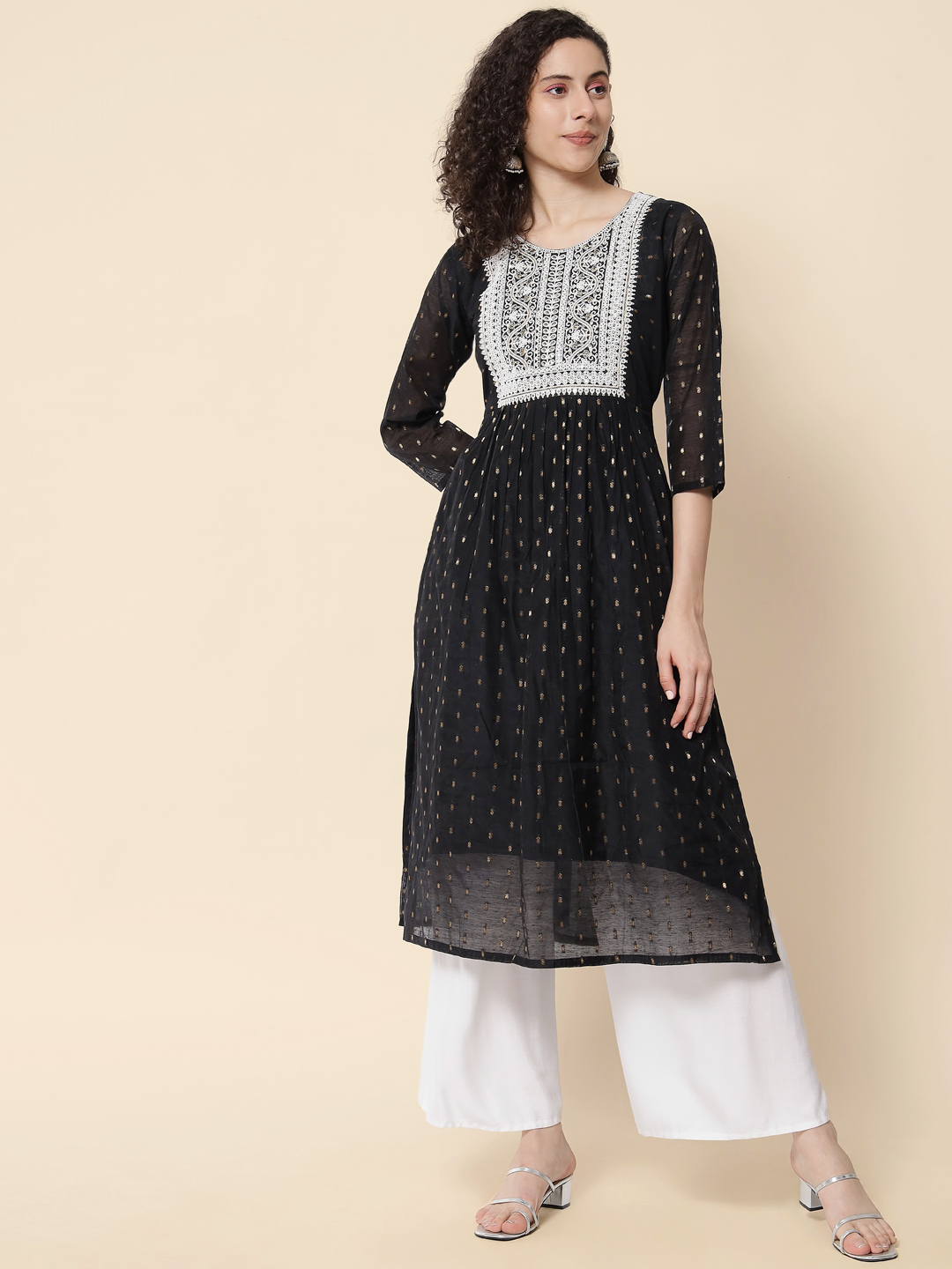 Black Chanderi Modal Embroidered Kurti