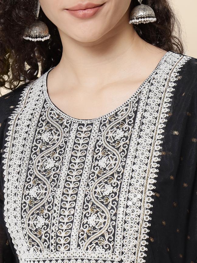 Black Chanderi Modal Embroidered Kurti