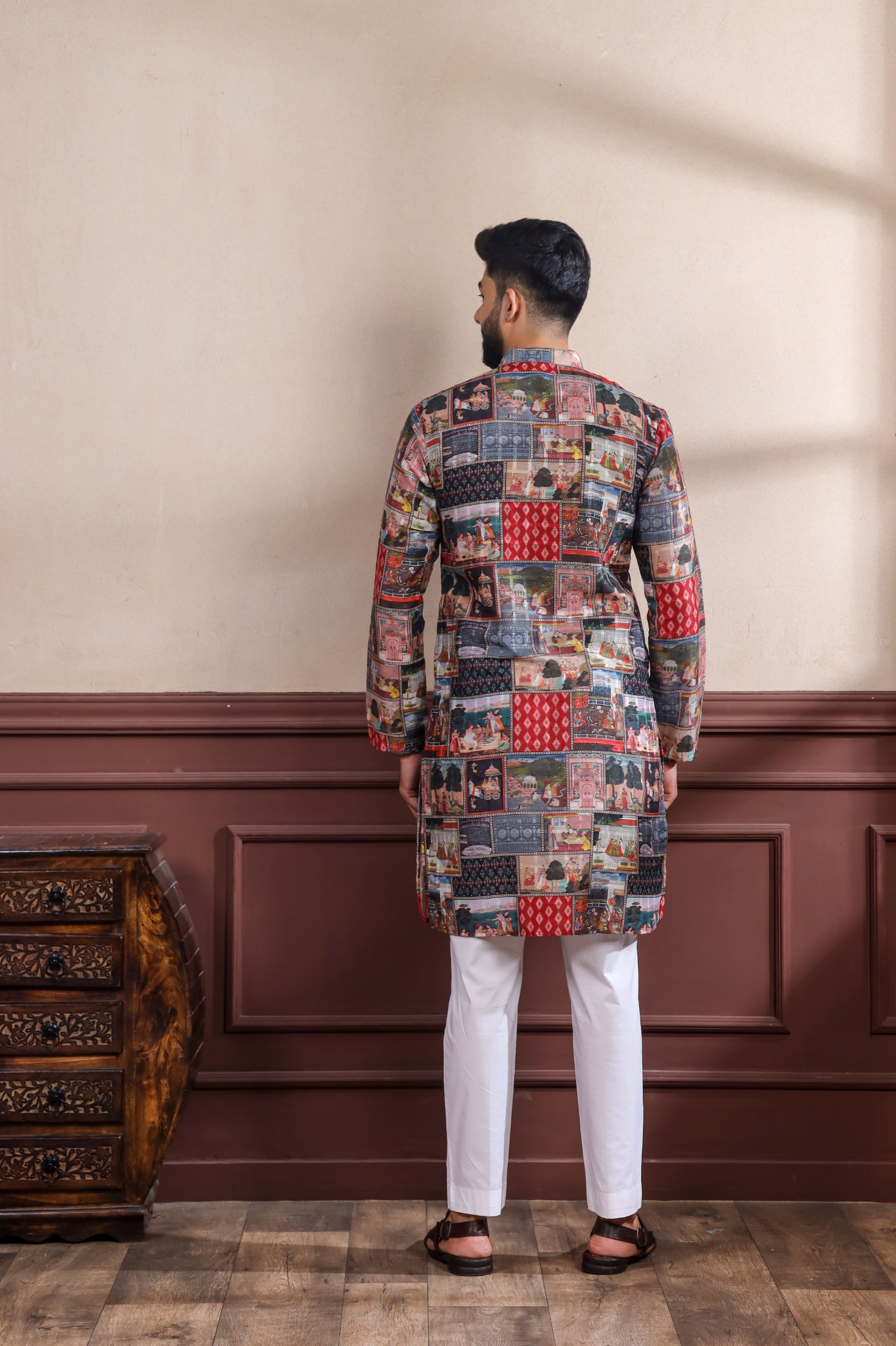 Black Checks Printed Cotton Kurta Pyjama — alternate view