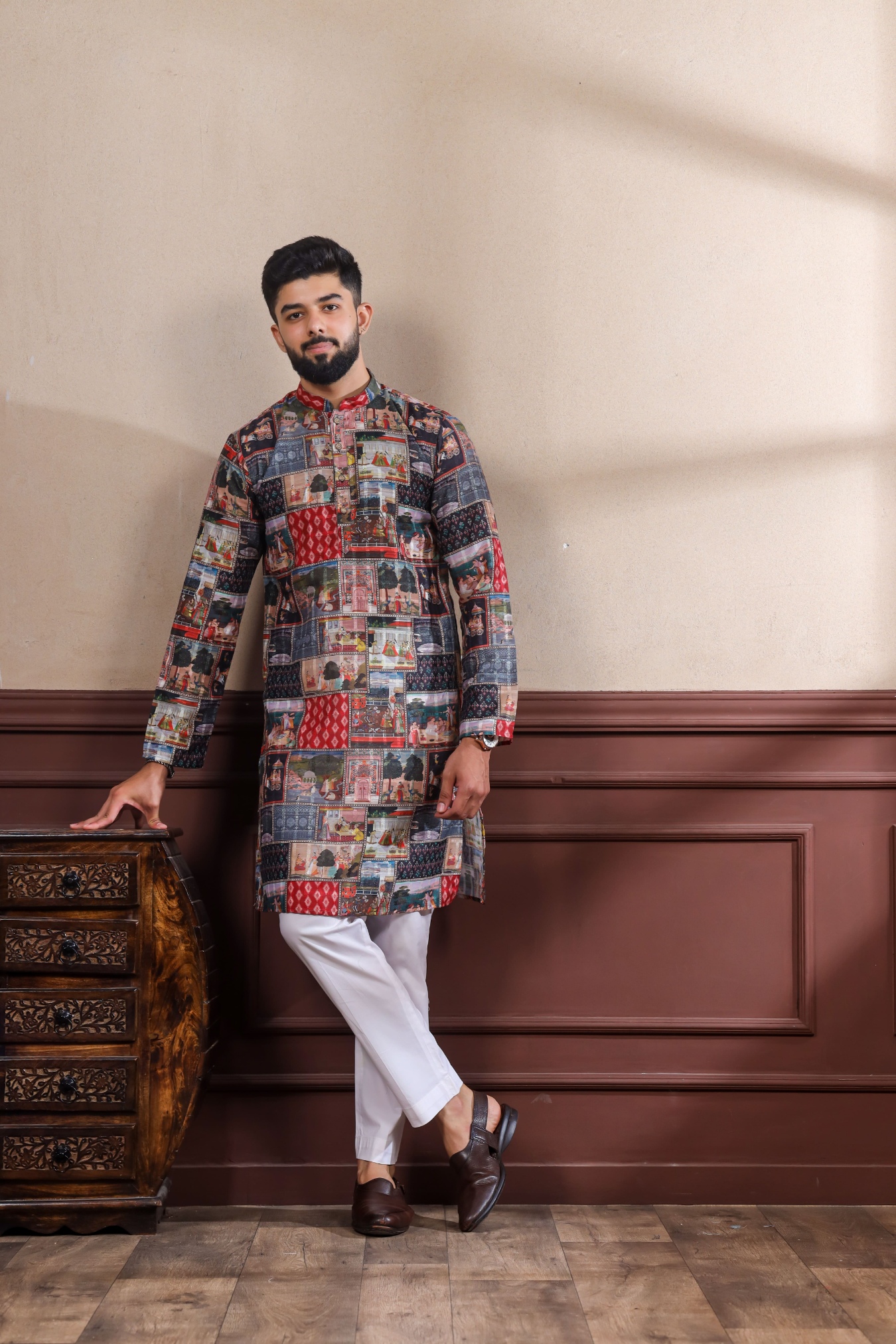 Black Checks Printed Cotton Kurta Pyjama