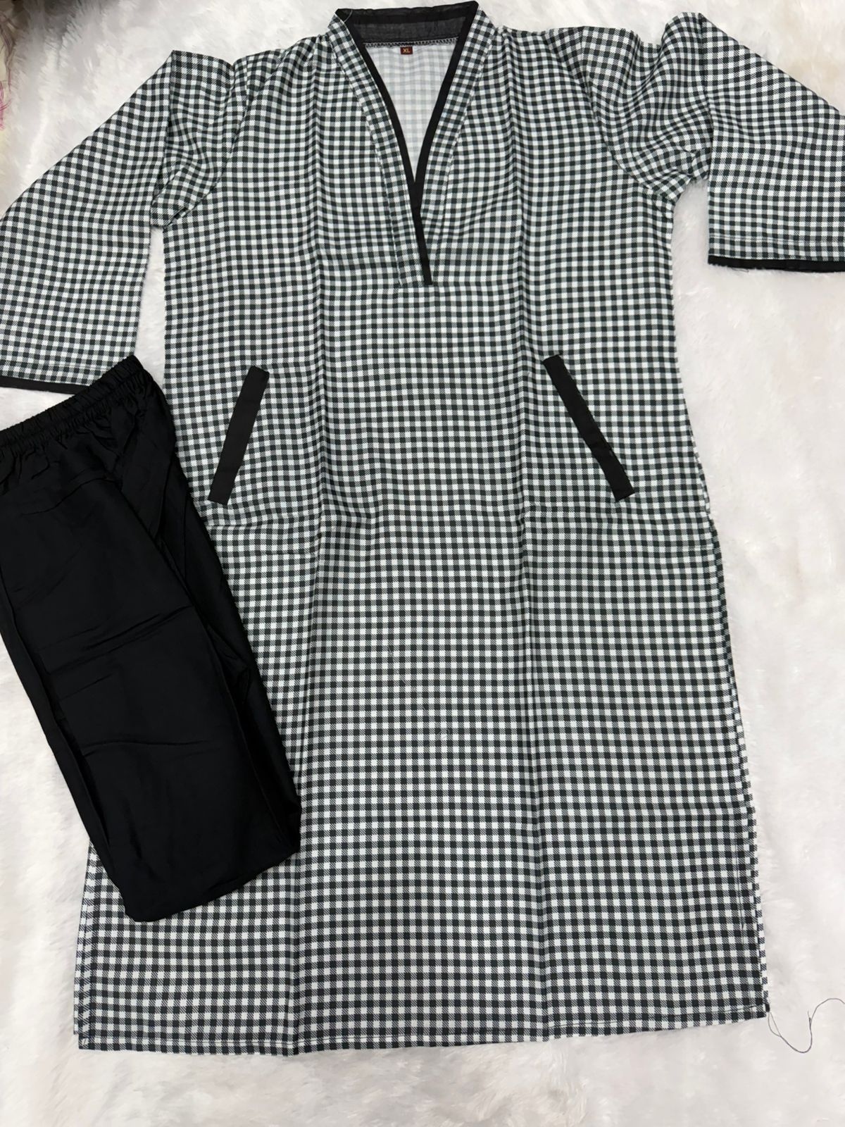 Black Checks Rayon Cotton Kurta Set