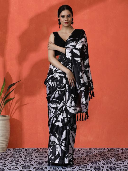 Black Chinnon Digital Printed Saree