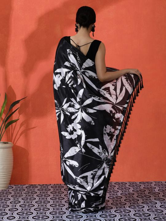 Black Chinnon Digital Printed Saree — alternate view