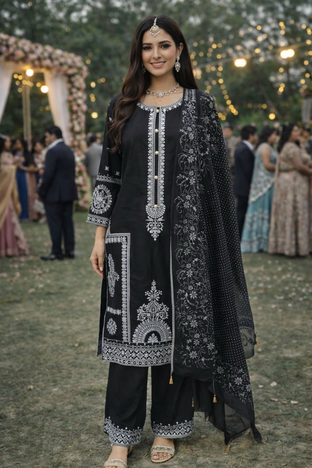 Black Chinon Silk Mughal Embroidered Salwar Suit