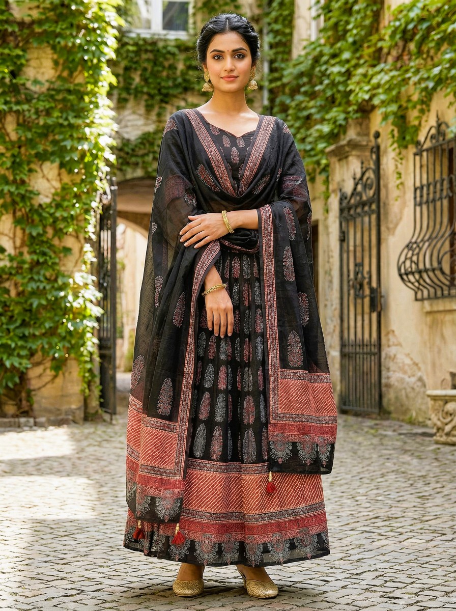 Black Classic Digital Print Cotton Rayon Lehenga Choli