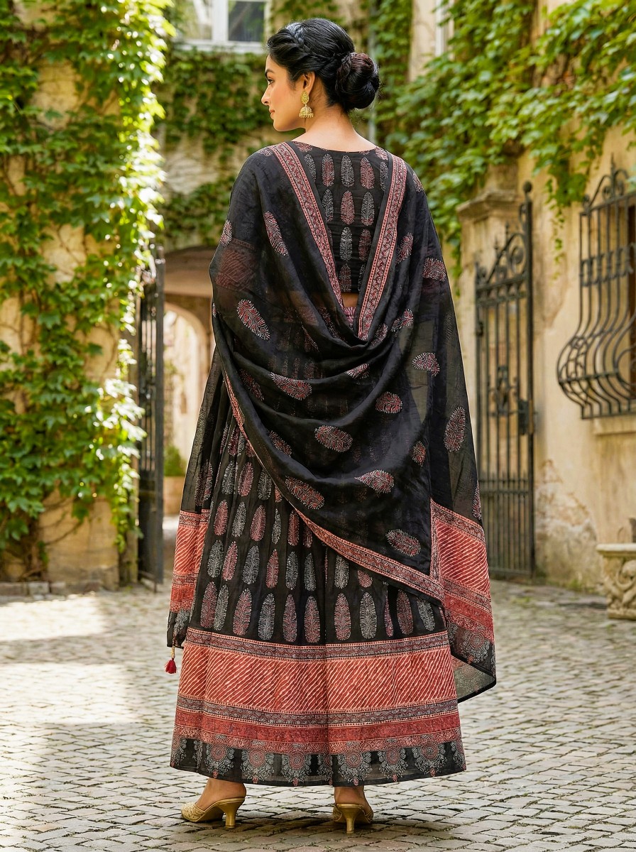 Black Classic Digital Print Cotton Rayon Lehenga Choli — alternate view