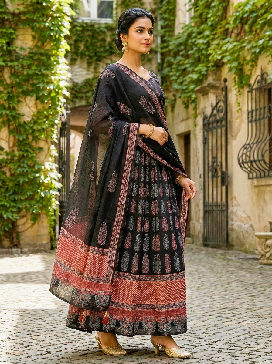 Black Classic Digital Print Cotton Rayon Lehenga Choli