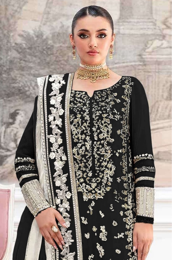 Black Contemporary Embroidered Crunchy Silk Salwar Suit — alternate view