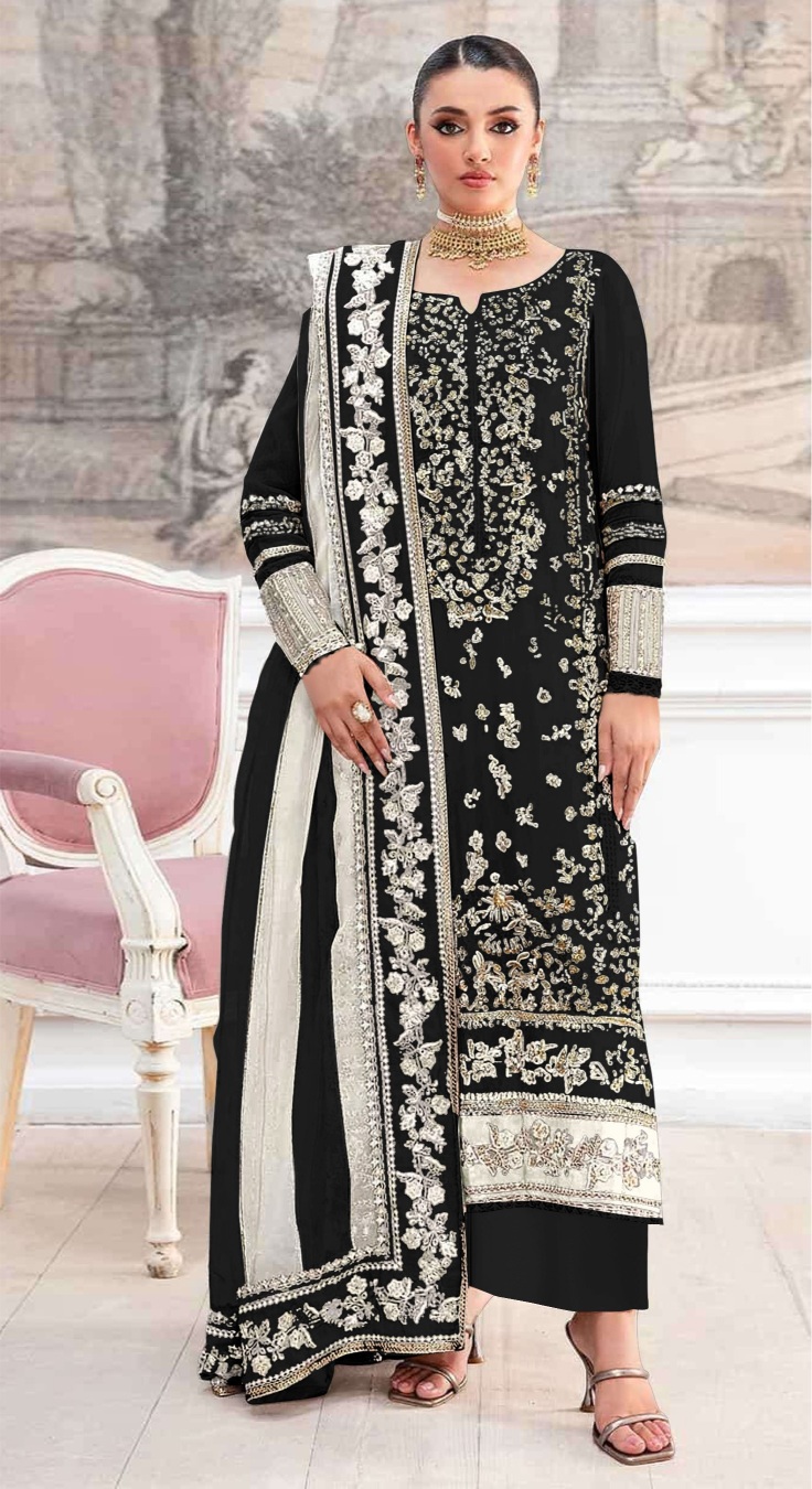 Black Contemporary Embroidered Crunchy Silk Salwar Suit