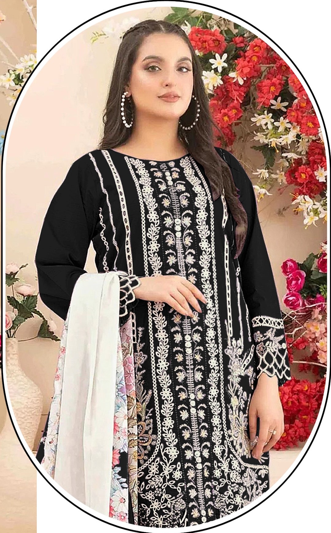 Black Cotton Ornamental Embroidered Salwar Suit — alternate view