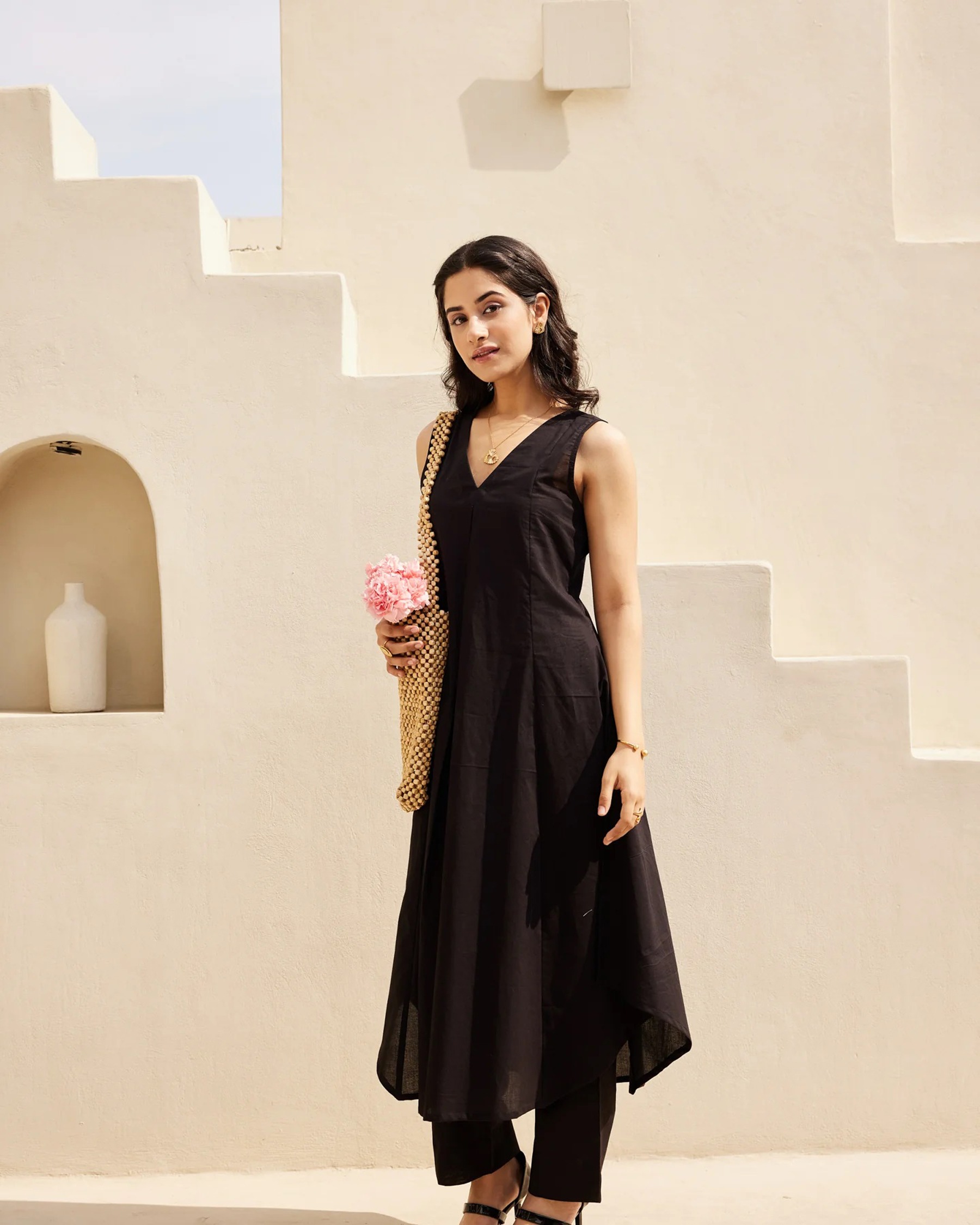 Black Cotton Solid Designer Tunic Co-ord Set — alternate view