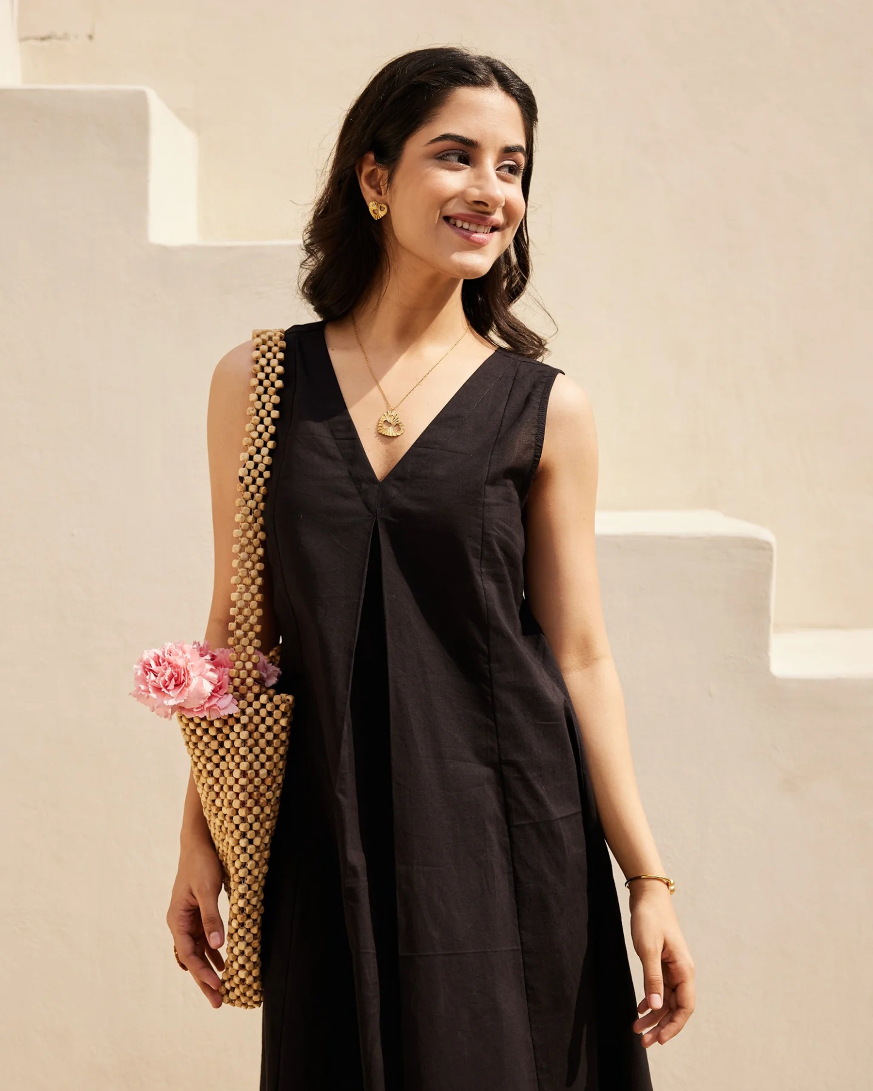 Black Cotton Solid Designer Tunic Co-ord Set