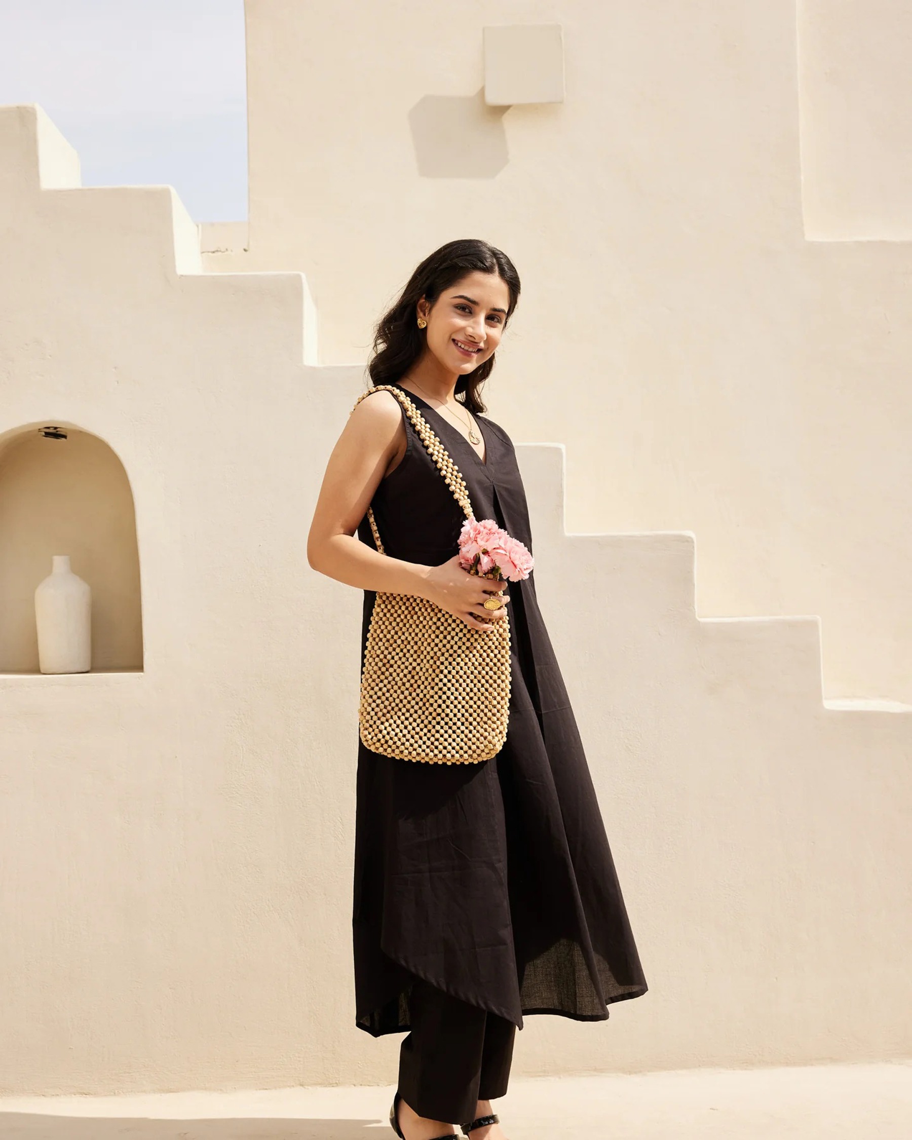 Black Cotton Solid Designer Tunic Co-ord Set