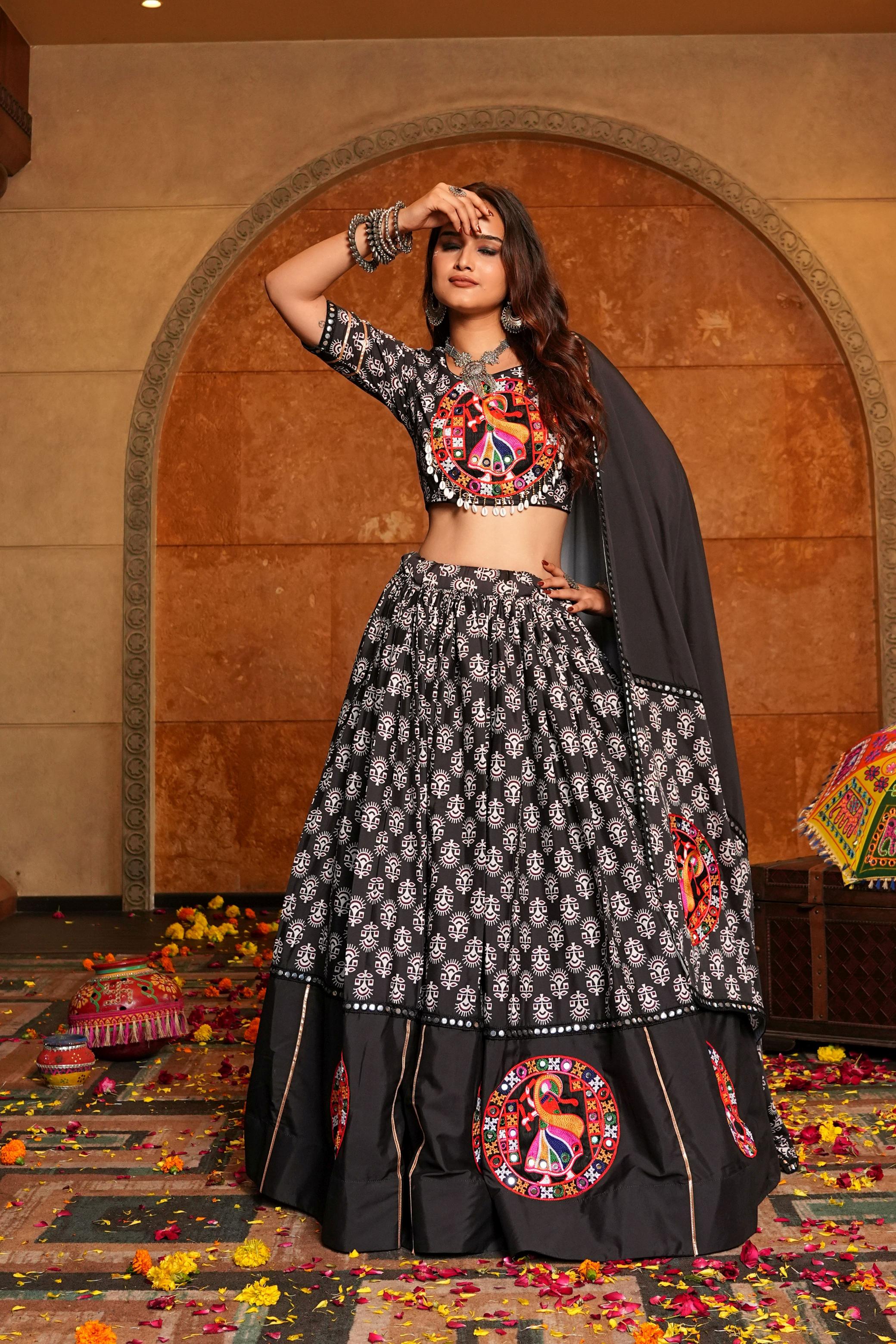 Black Crepe Embroidery Lehenga