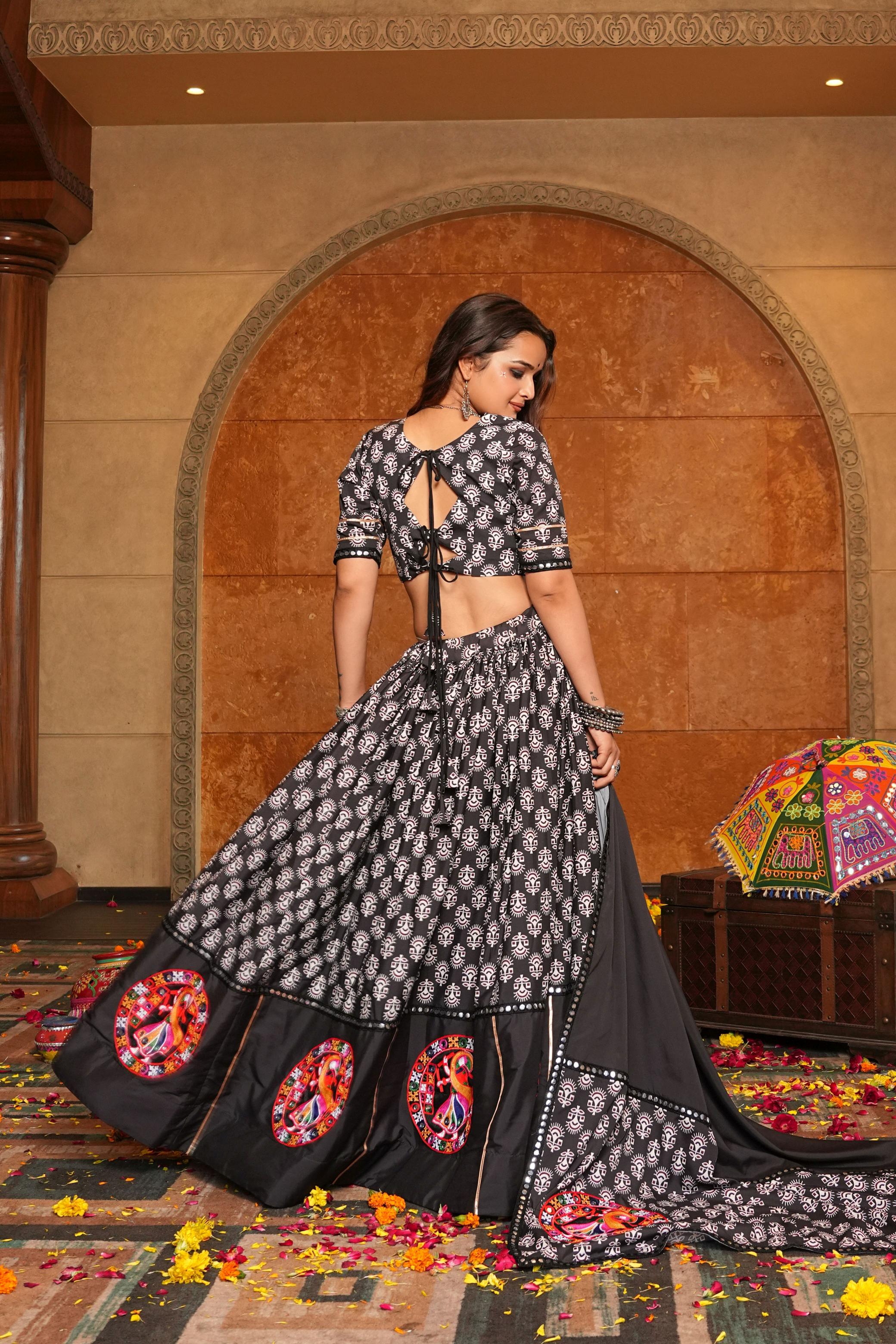 Black Crepe Embroidery Lehenga