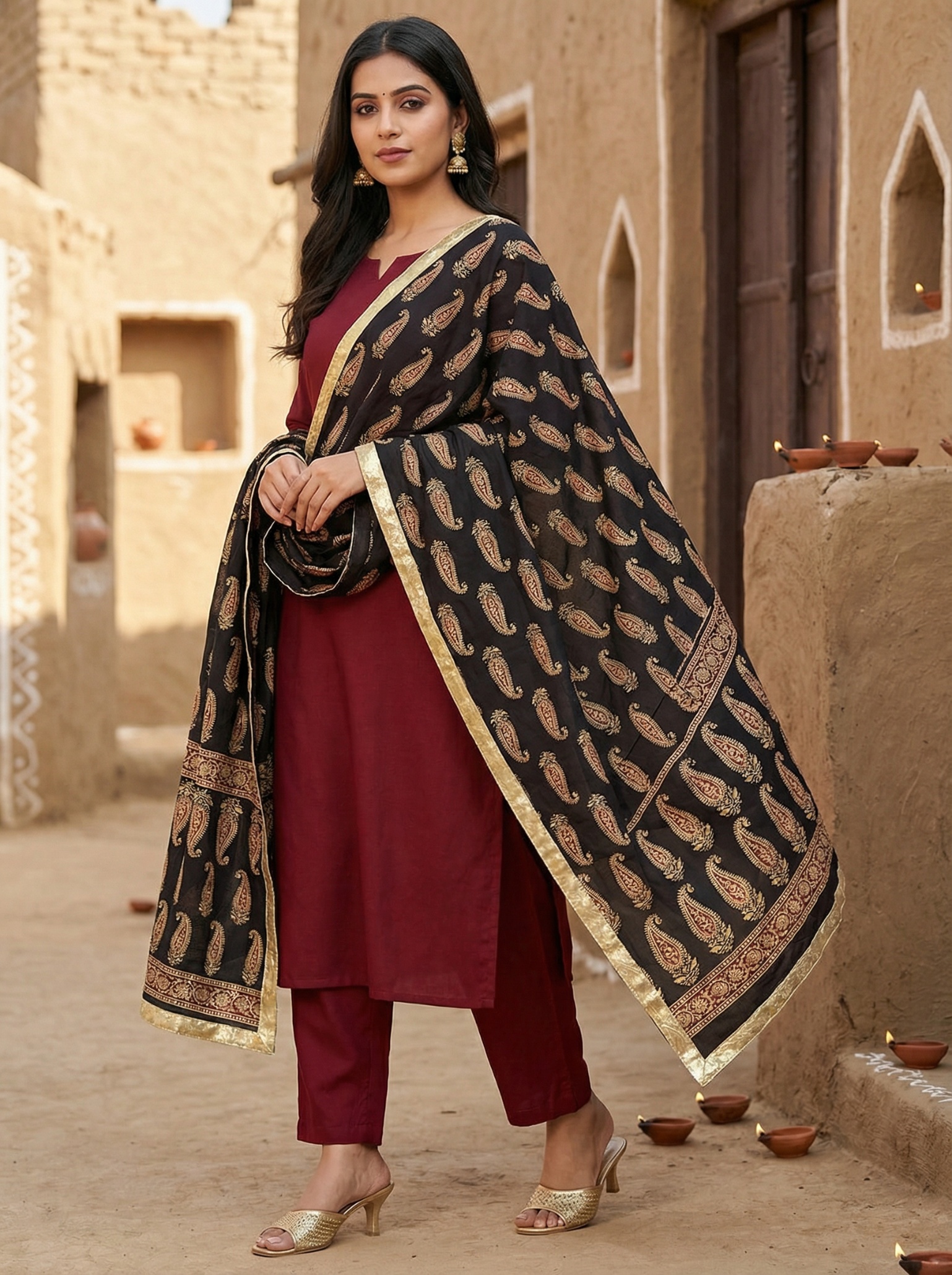 Black Designer Digital Printed Cotton Printed Dupatta