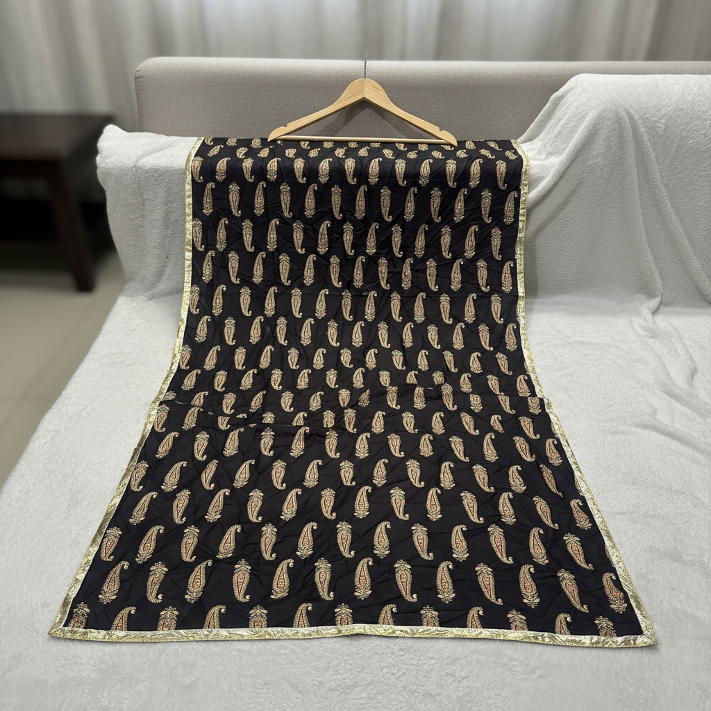 Black Designer Digital Printed Cotton Printed Dupatta — alternate view