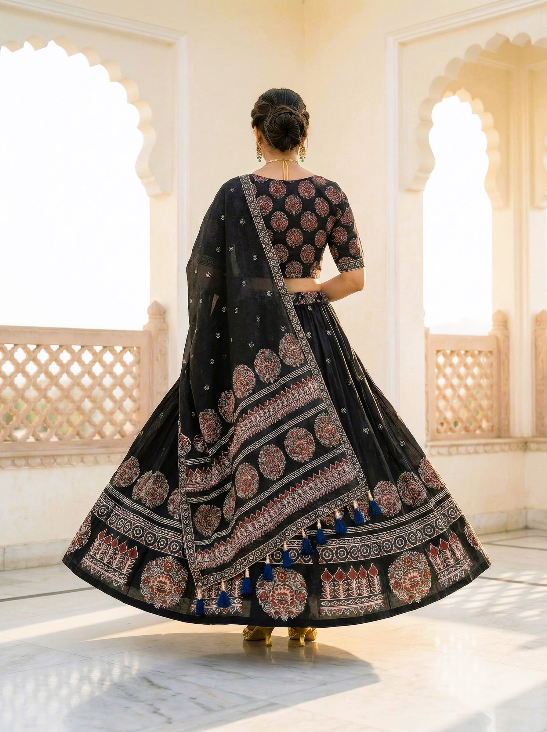 Black Designer Printed Cotton Rayon Lehenga Choli — alternate view