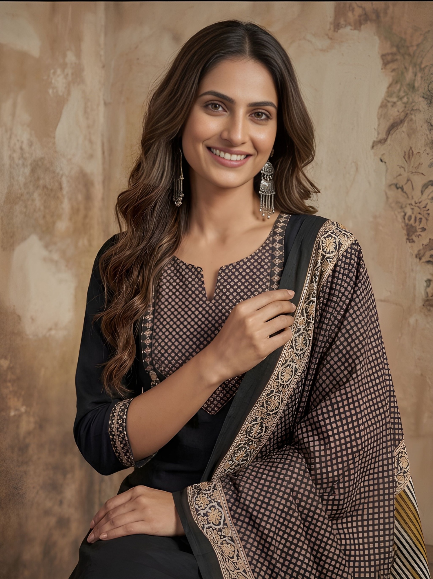 Black Designer Printed Hand Work Cotton Salwar Suit
