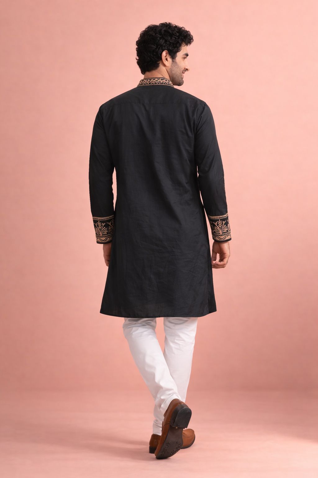 Black Designer Printed Heavy Embroidered Panel Kurta Pyjama — alternate view