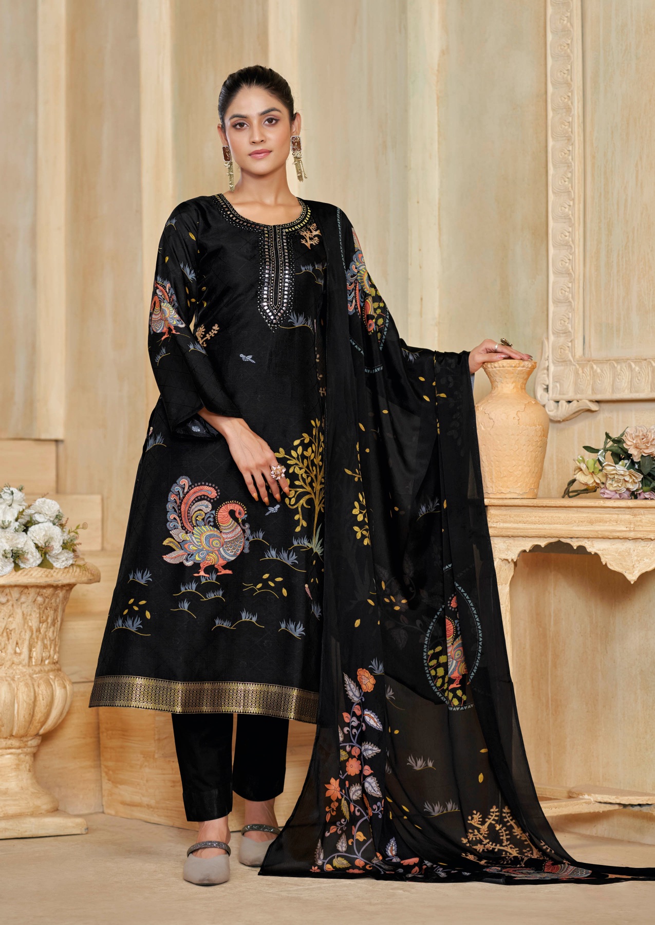 Black Designer Silk Salwar Suit