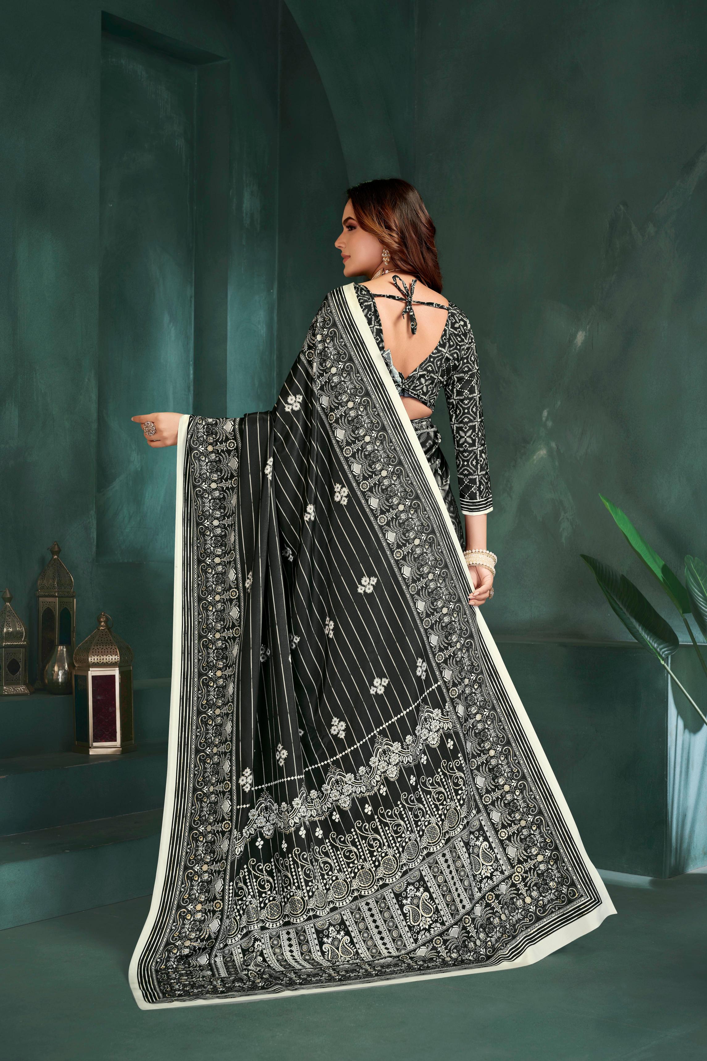 Black Digital Foil Printed Crepe Silk — alternate view